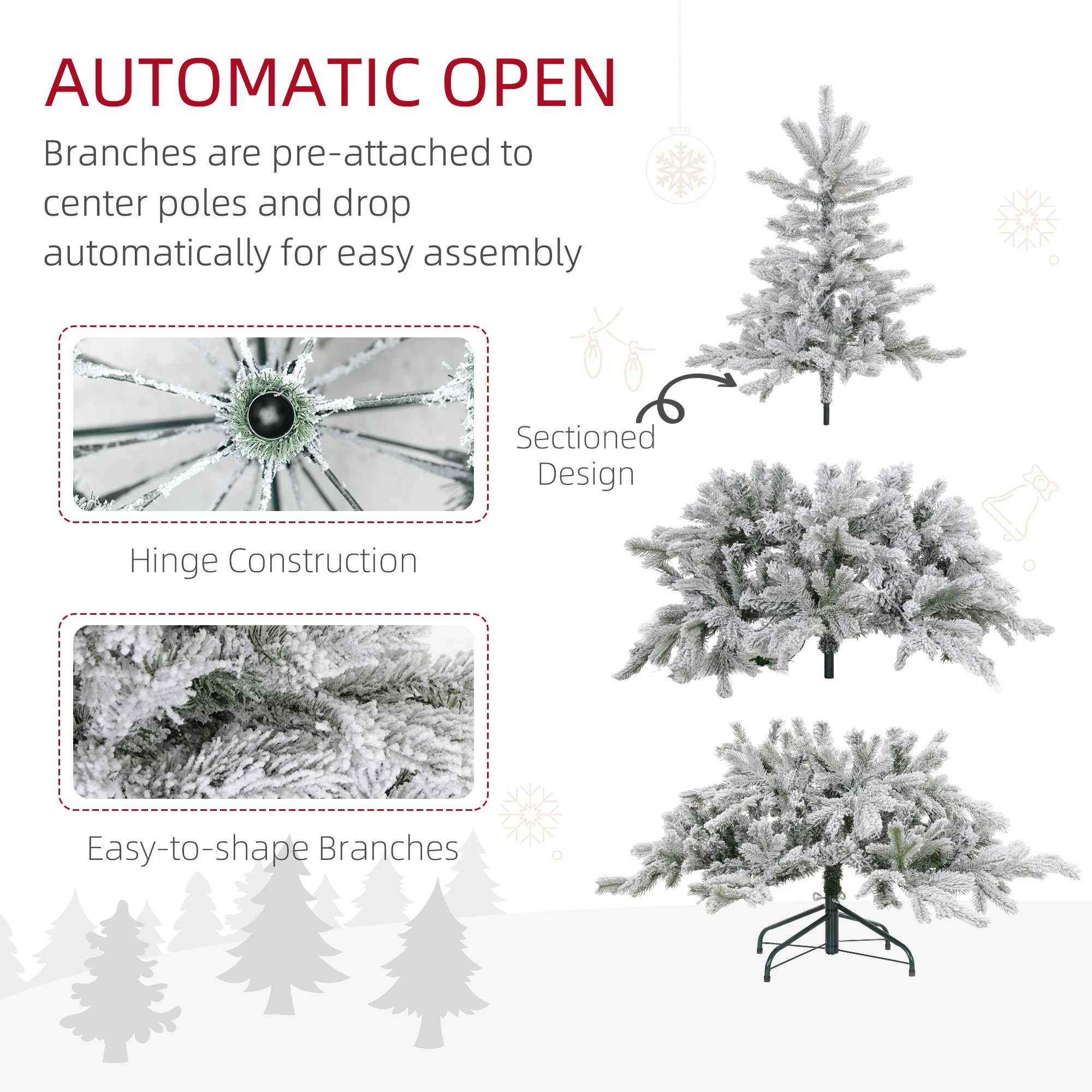 HOMCOM Artificial Christmas Tree With Realistic Snow Branches, LED Lights - Image 7