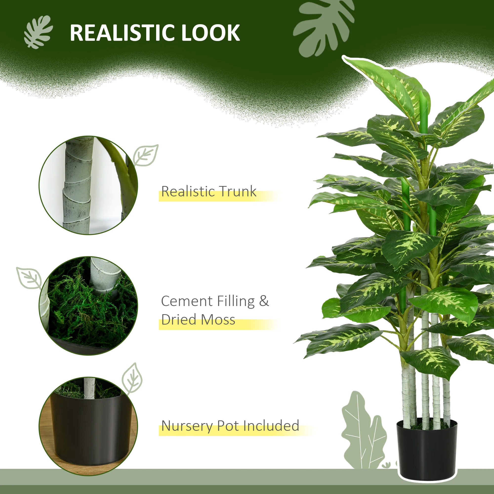 HOMCOM Artificial Evergreen Tree Fake Plant In Pot Indoor Outdoor Decor - Image 4