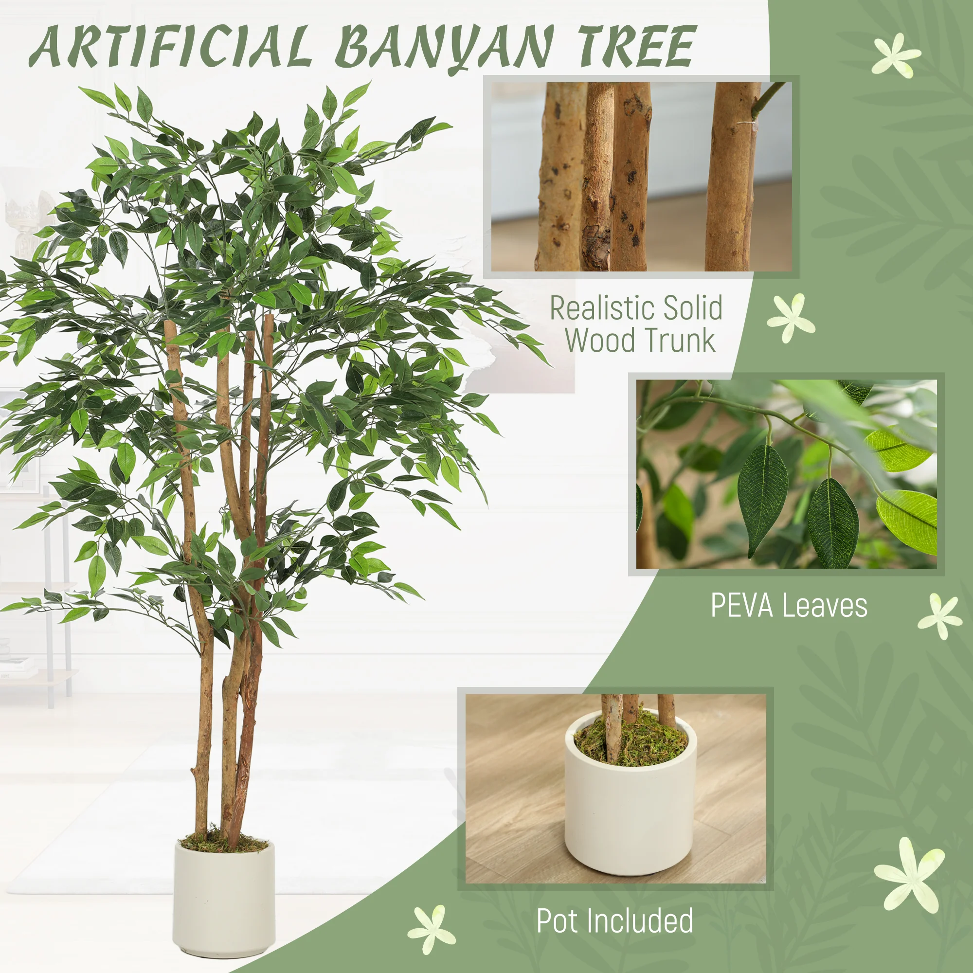 HOMCOM Artificial Ficus Tree, Faux Plant For Home Decor - Image 12