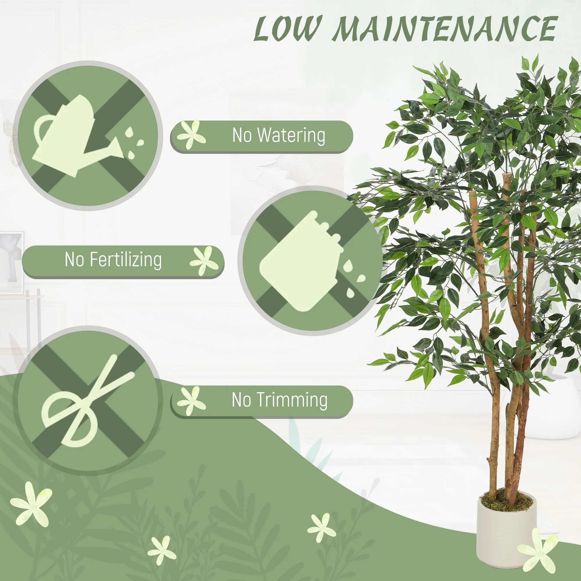 HOMCOM Artificial Ficus Tree, Faux Plant For Home Decor - Image 13