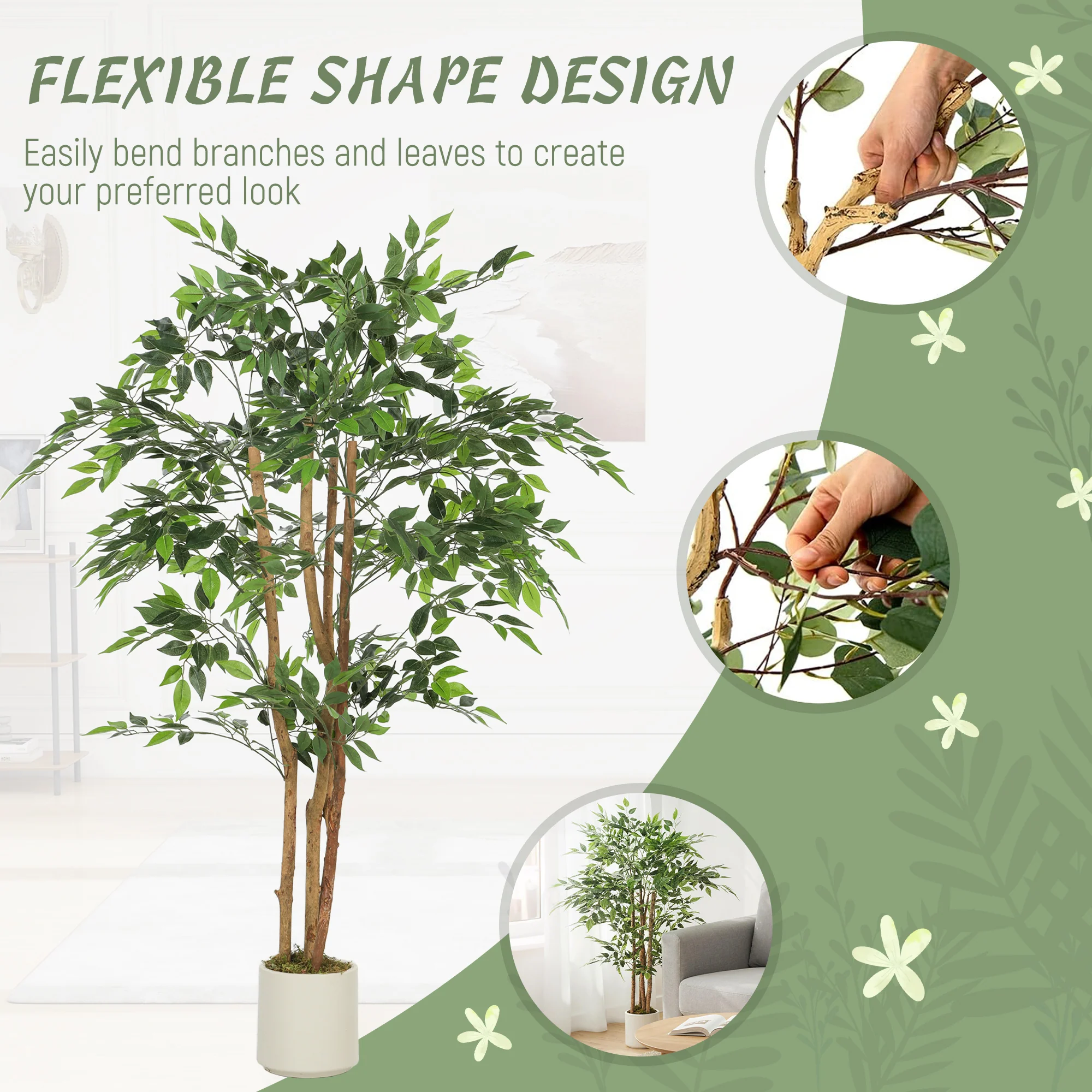 HOMCOM Artificial Ficus Tree, Faux Plant For Home Decor - Image 15