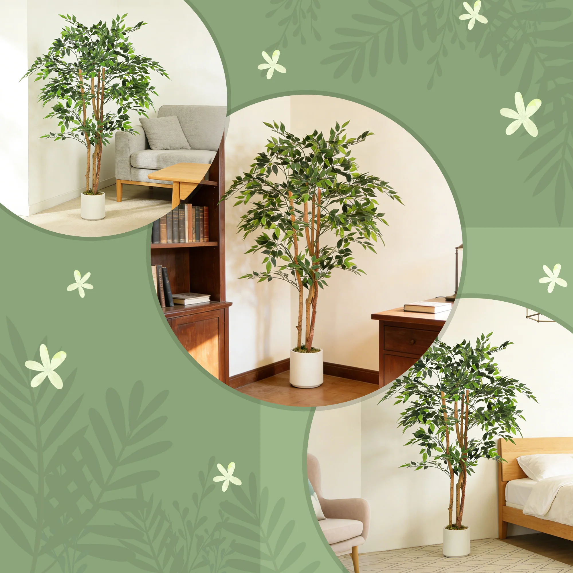 HOMCOM Artificial Ficus Tree, Faux Plant For Home Decor - Image 16