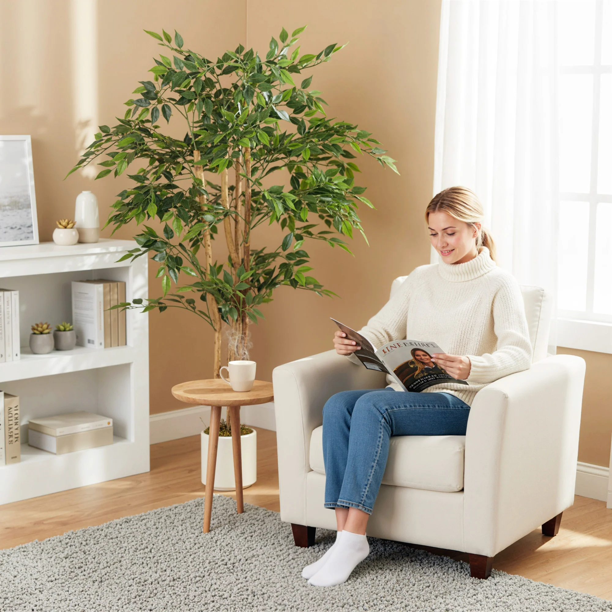 HOMCOM Artificial Ficus Tree, Faux Plant For Home Decor - Image 18