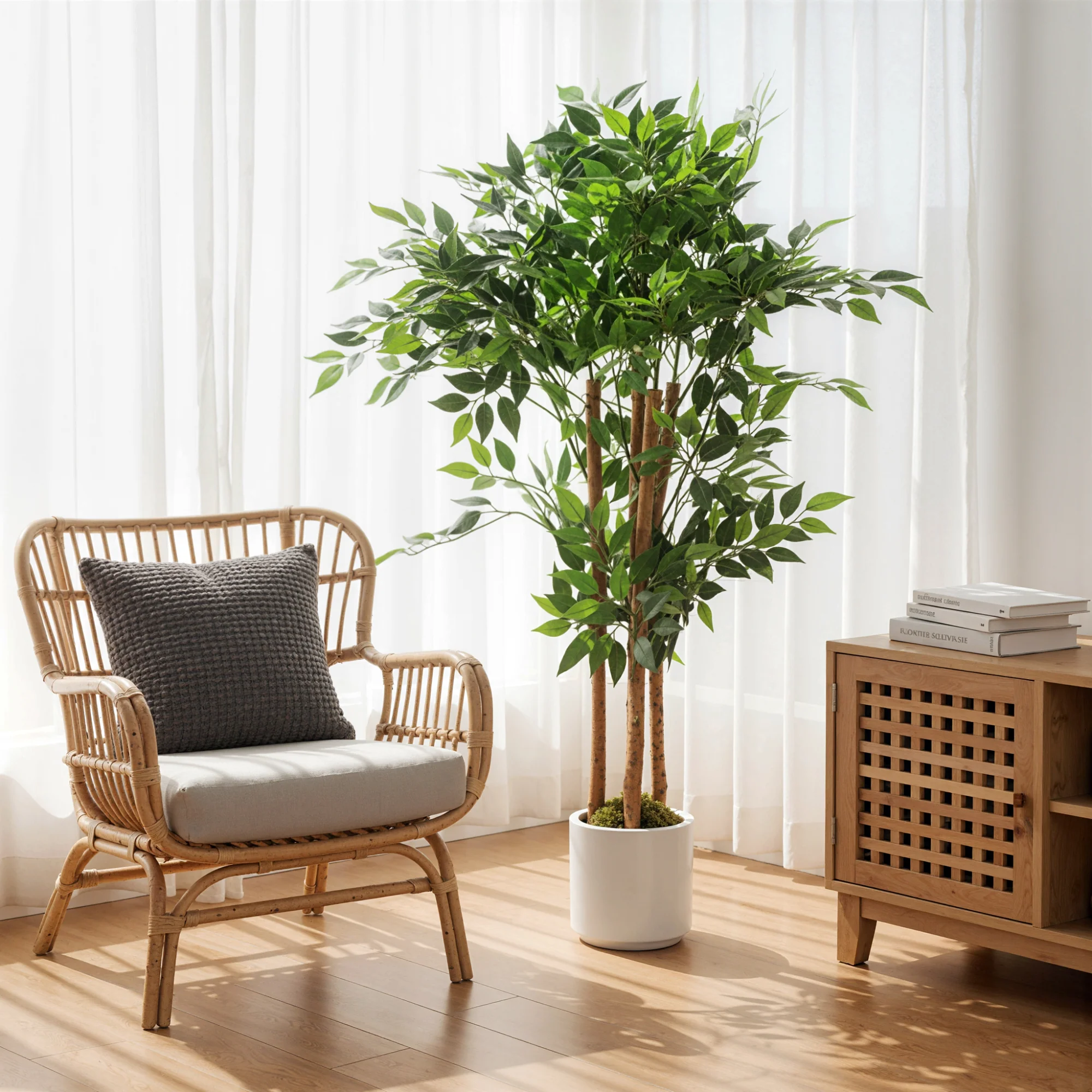 HOMCOM Artificial Ficus Tree, Faux Plant For Home Decor - Image 2