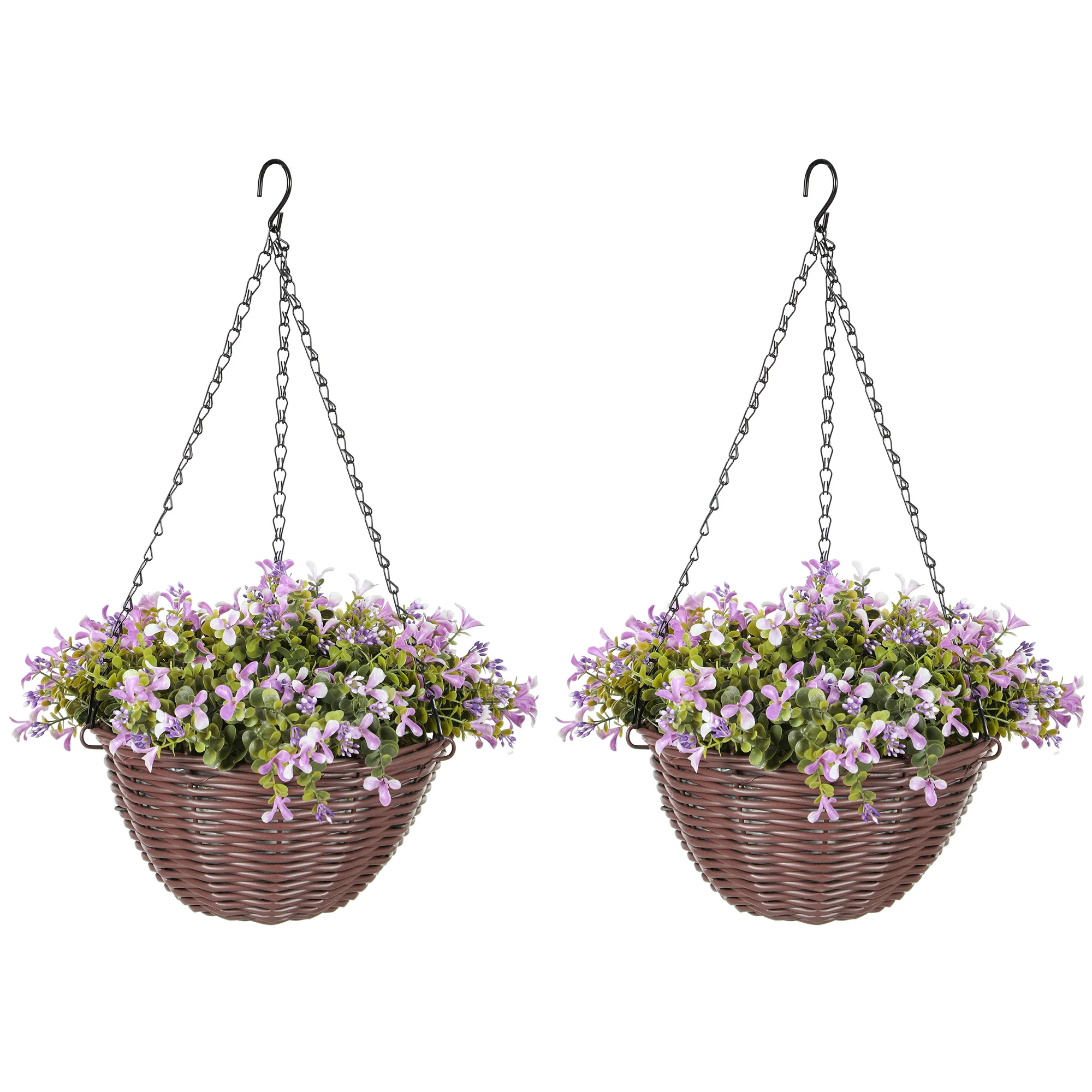HOMCOM Artificial Flowers In Basket Set Of 2 With 75 Leaves And 15 Flowers