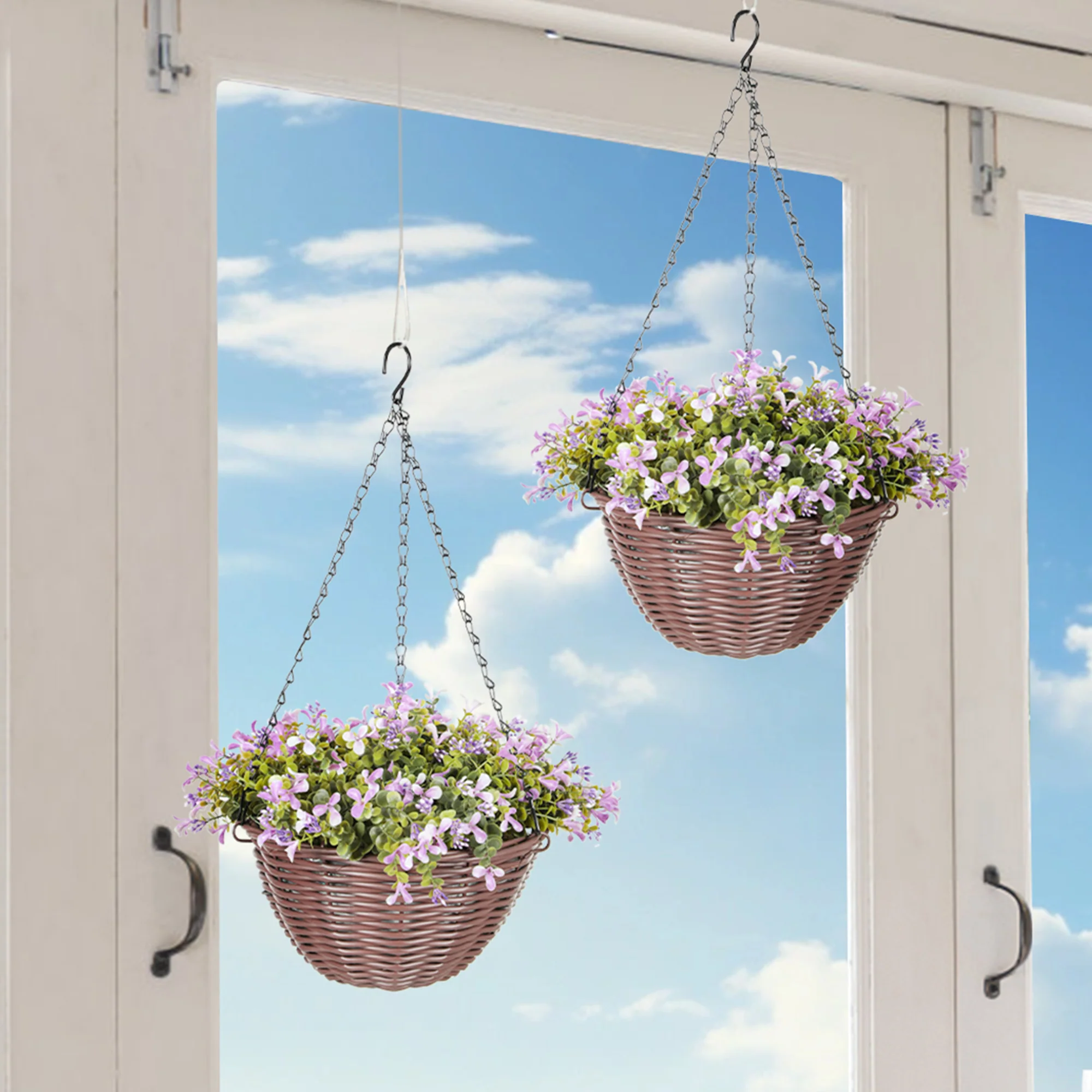 HOMCOM Artificial Flowers In Basket Set Of 2 With 75 Leaves And 15 Flowers - Image 2
