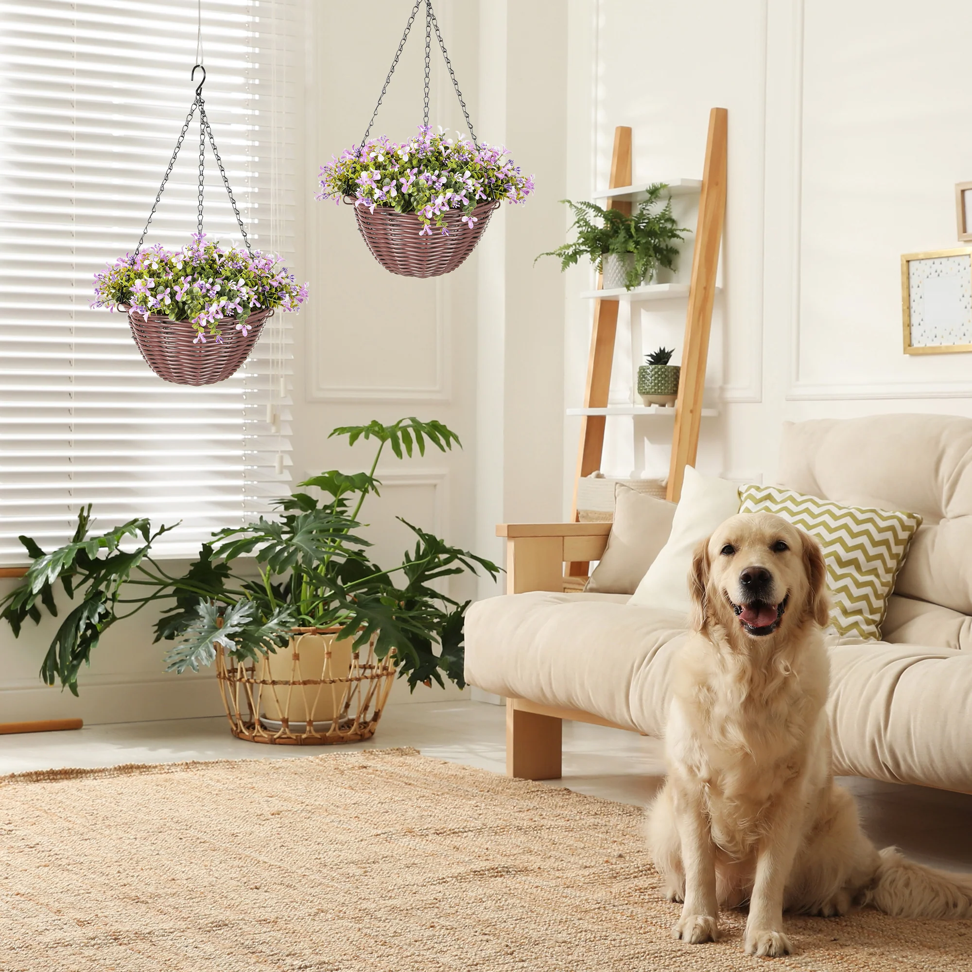 HOMCOM Artificial Flowers In Basket Set Of 2 With 75 Leaves And 15 Flowers - Image 6