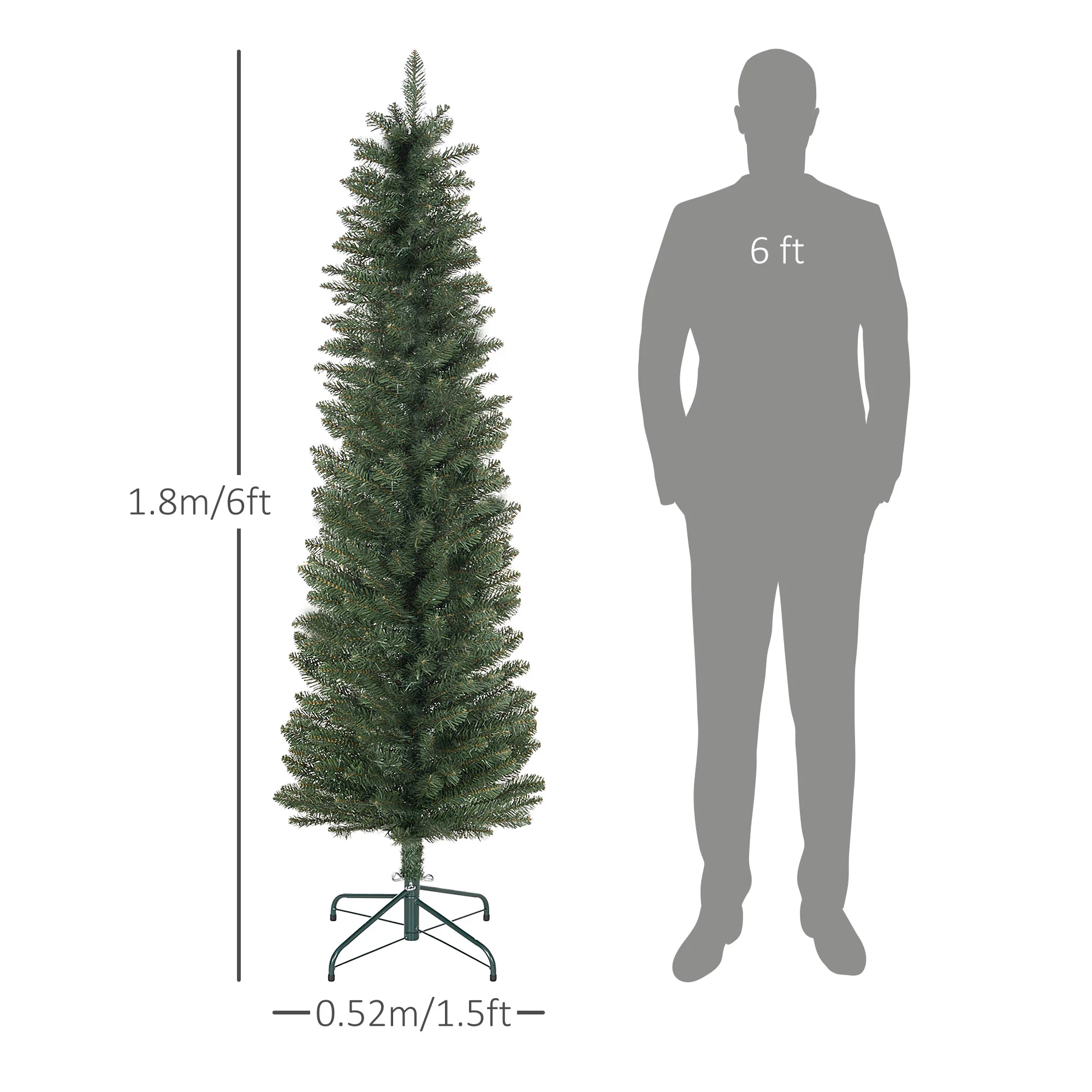 HOMCOM Artificial Pencil Christmas Tree With Branches, Green - Image 3