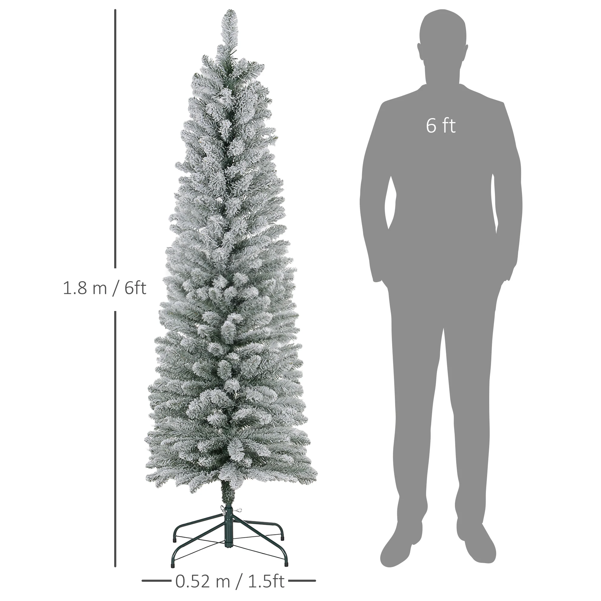 HOMCOM Artificial Pencil Christmas Tree With Snow Flocked Tips, Green - Image 3