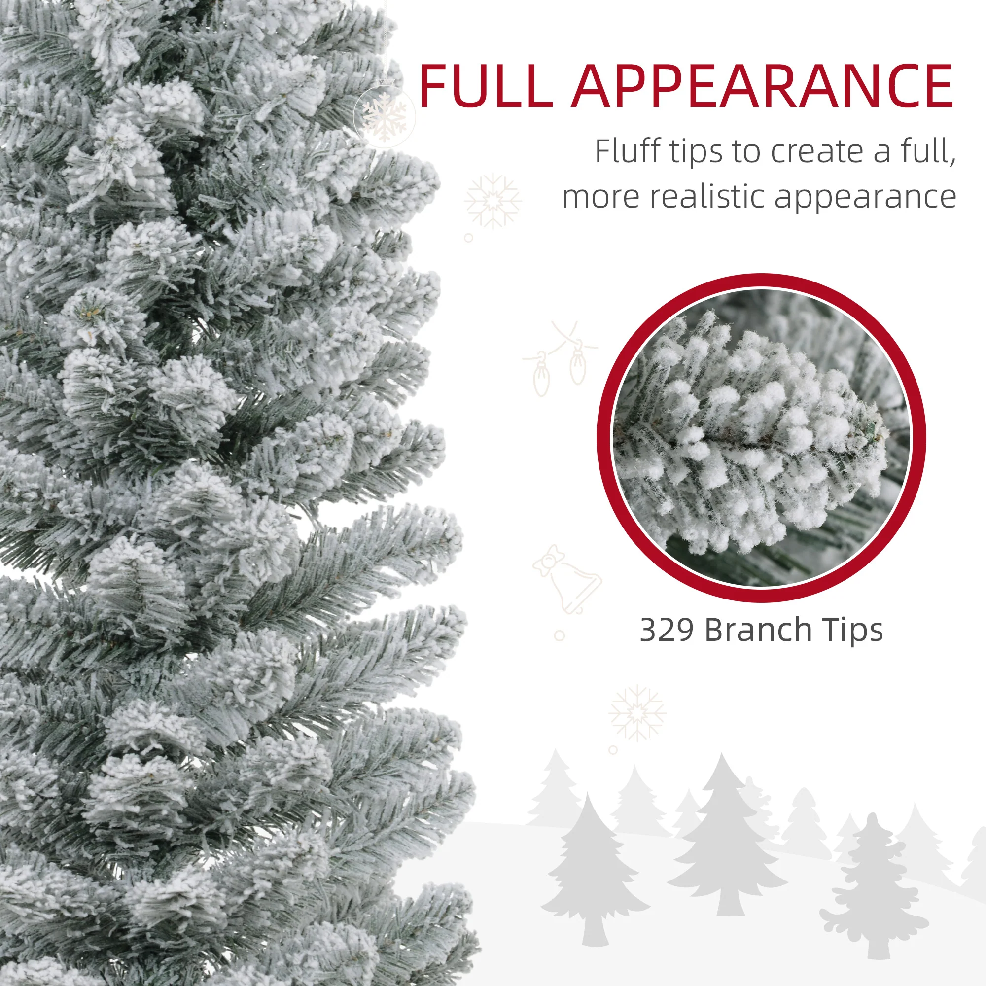 HOMCOM Artificial Pencil Christmas Tree With Snow Flocked Tips, Green - Image 5