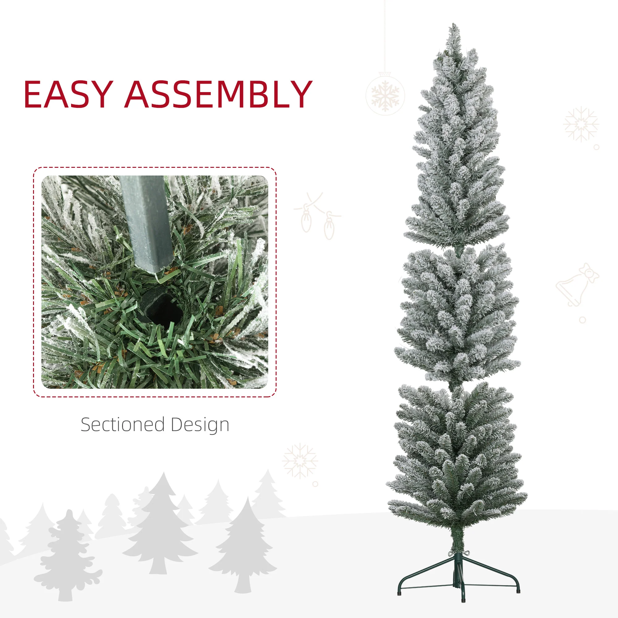 HOMCOM Artificial Pencil Christmas Tree With Snow Flocked Tips, Green - Image 6