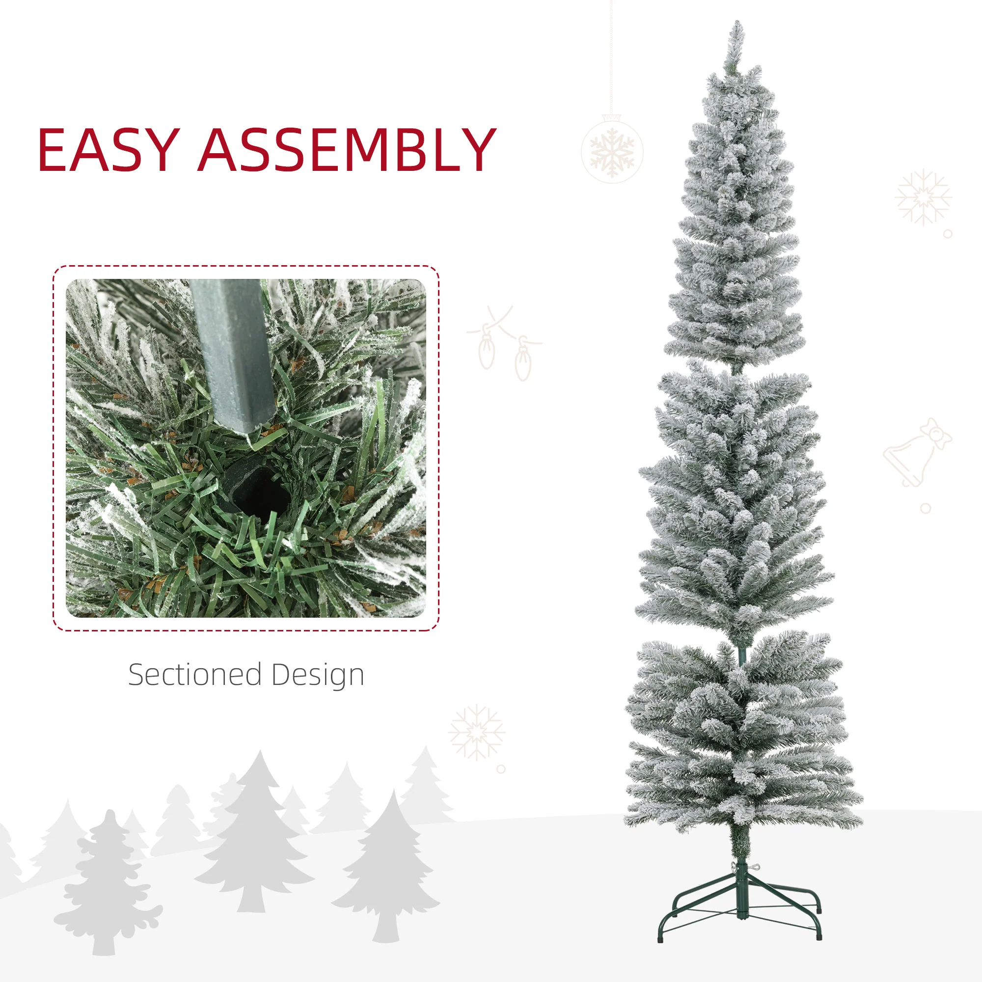 HOMCOM Artificial Pencil Christmas Tree with Snow Flocked Tips, Green - Image 6