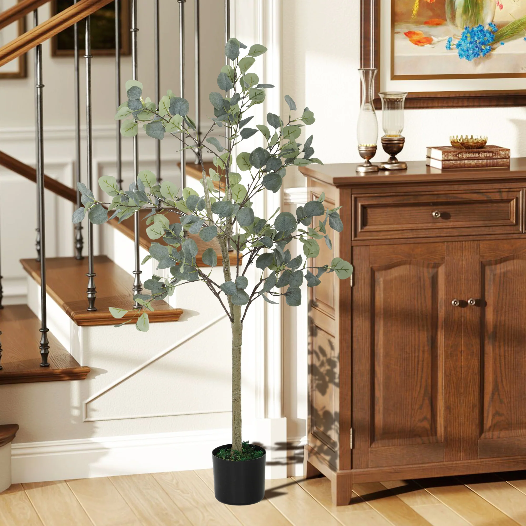 HOMCOM Artificial Plant, Faux Silk Eucalyptus Tree, 150cm - Image 2