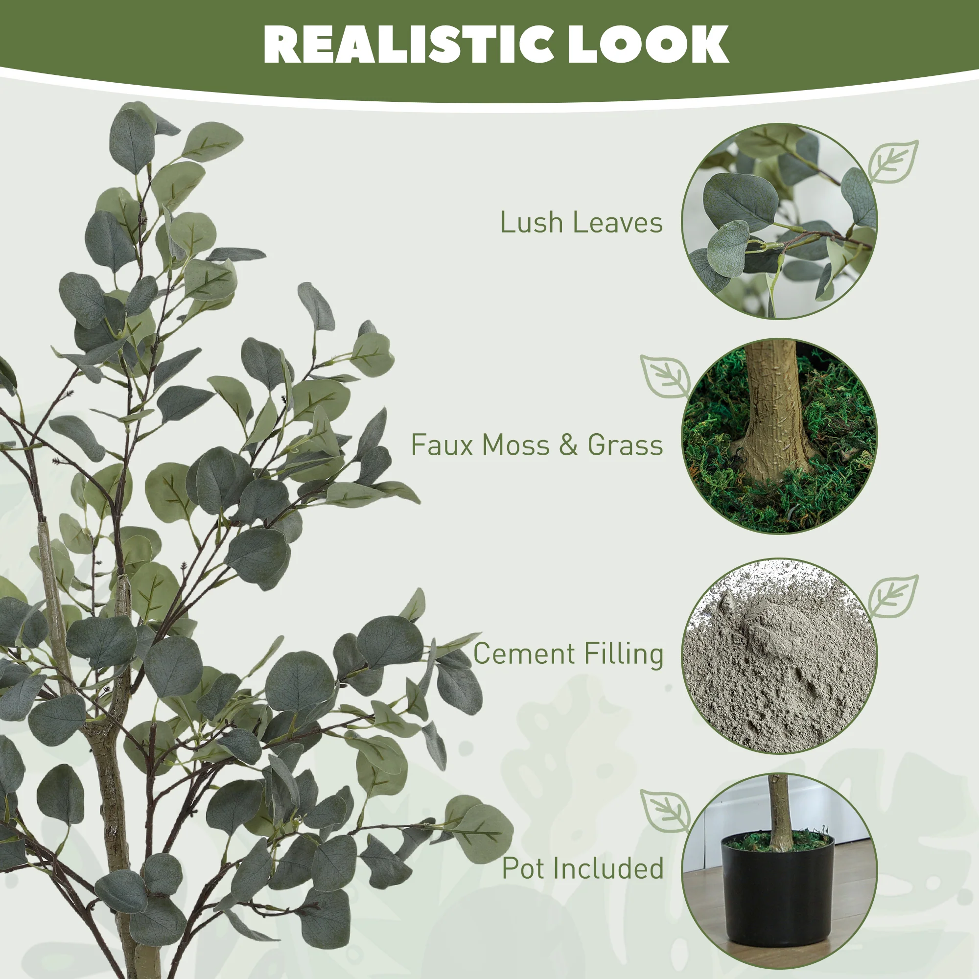 HOMCOM Artificial Plant, Faux Silk Eucalyptus Tree, 150cm - Image 3