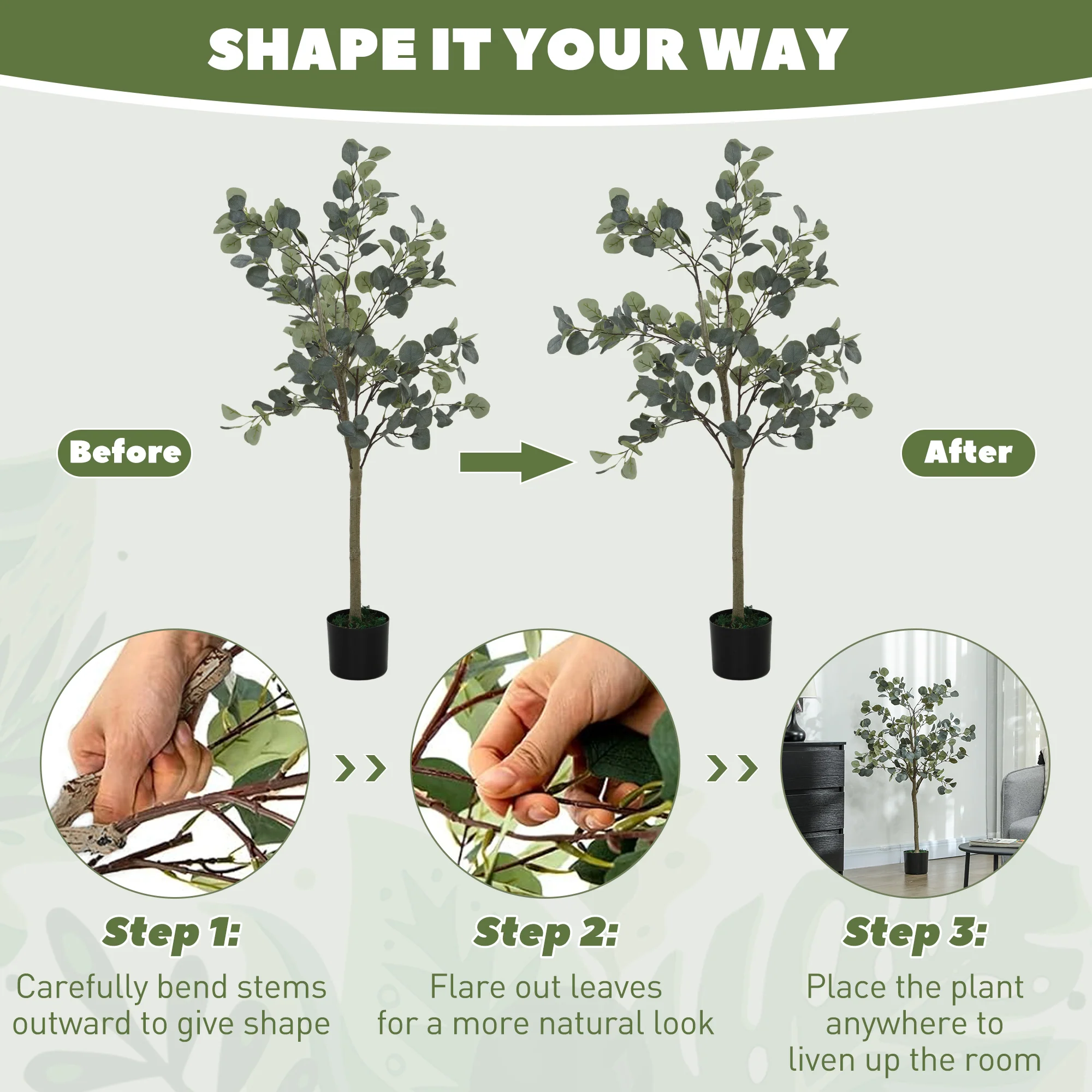 HOMCOM Artificial Plant, Faux Silk Eucalyptus Tree, 150cm - Image 6