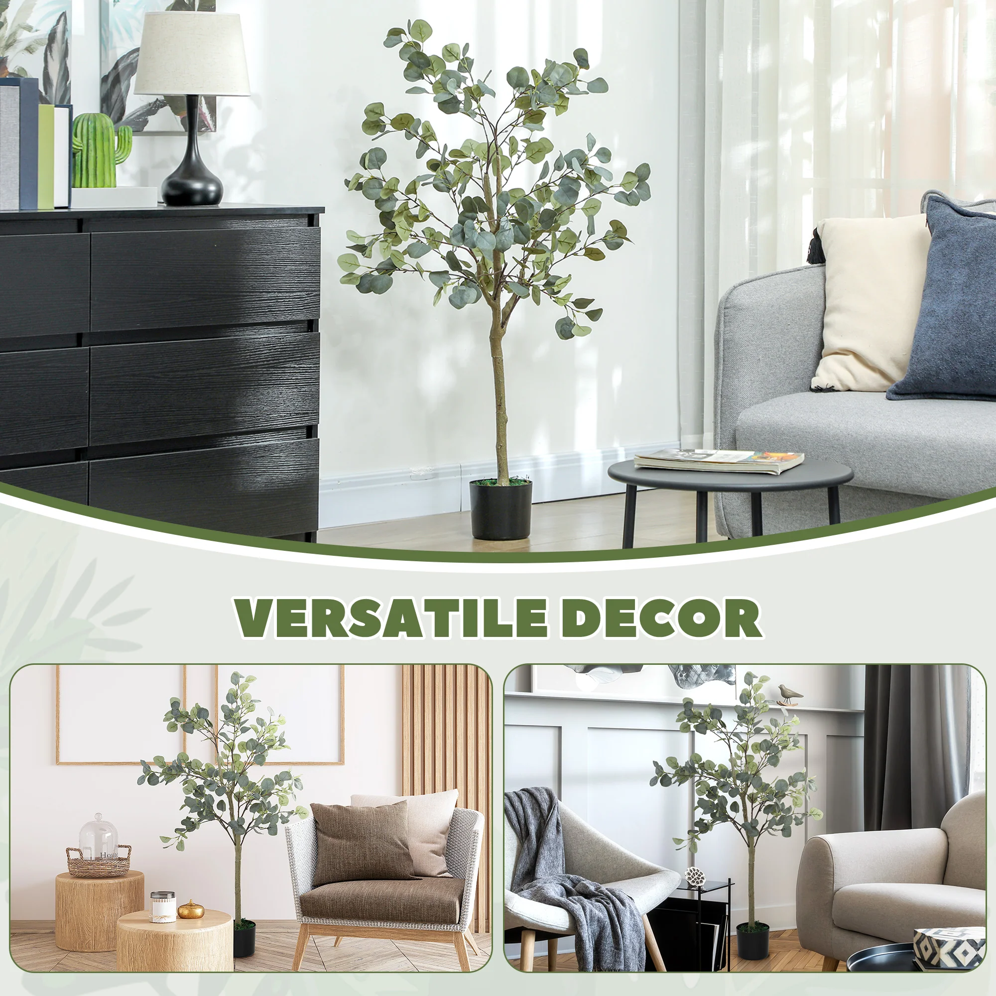 HOMCOM Artificial Plant, Faux Silk Eucalyptus Tree, 150cm - Image 8