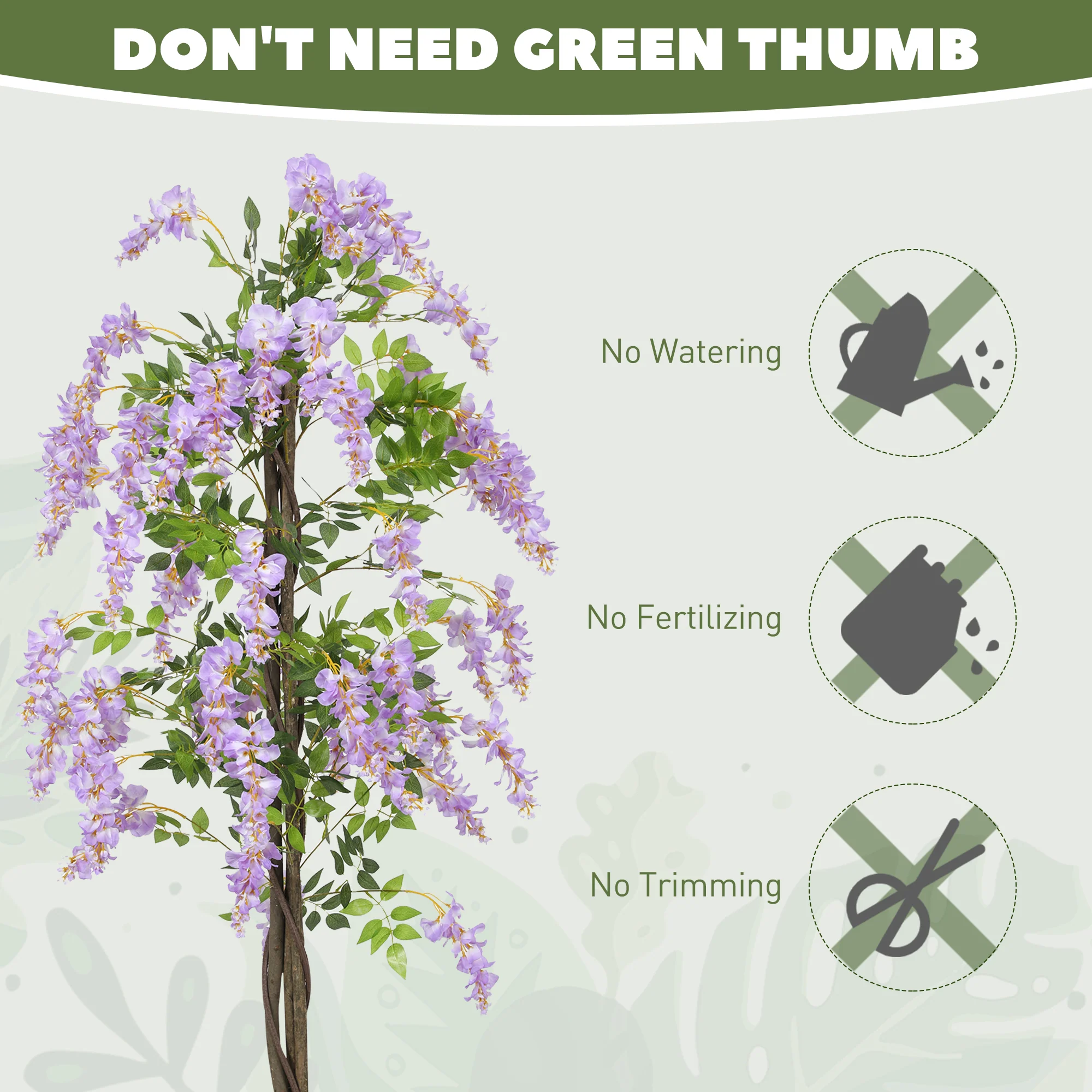 HOMCOM Artificial Wisteria Flower With 756 Leaves And 54 Flowers, Purple - Image 4