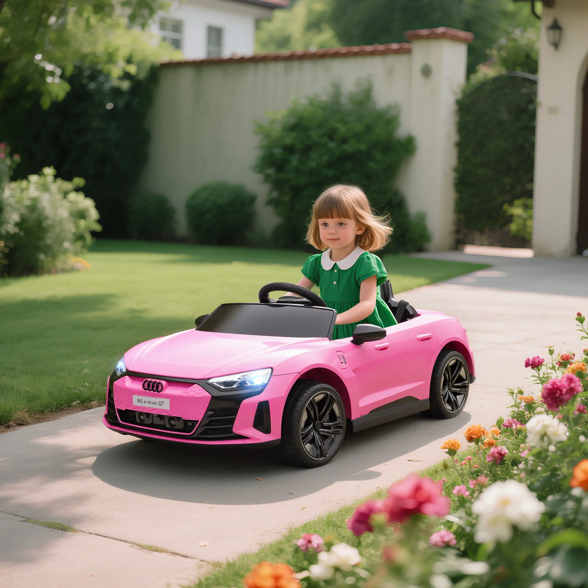 HOMCOM Audi RS E-tron GT Licensed 12V Kids Electric Ride On W/ Remote, Pink - Image 2