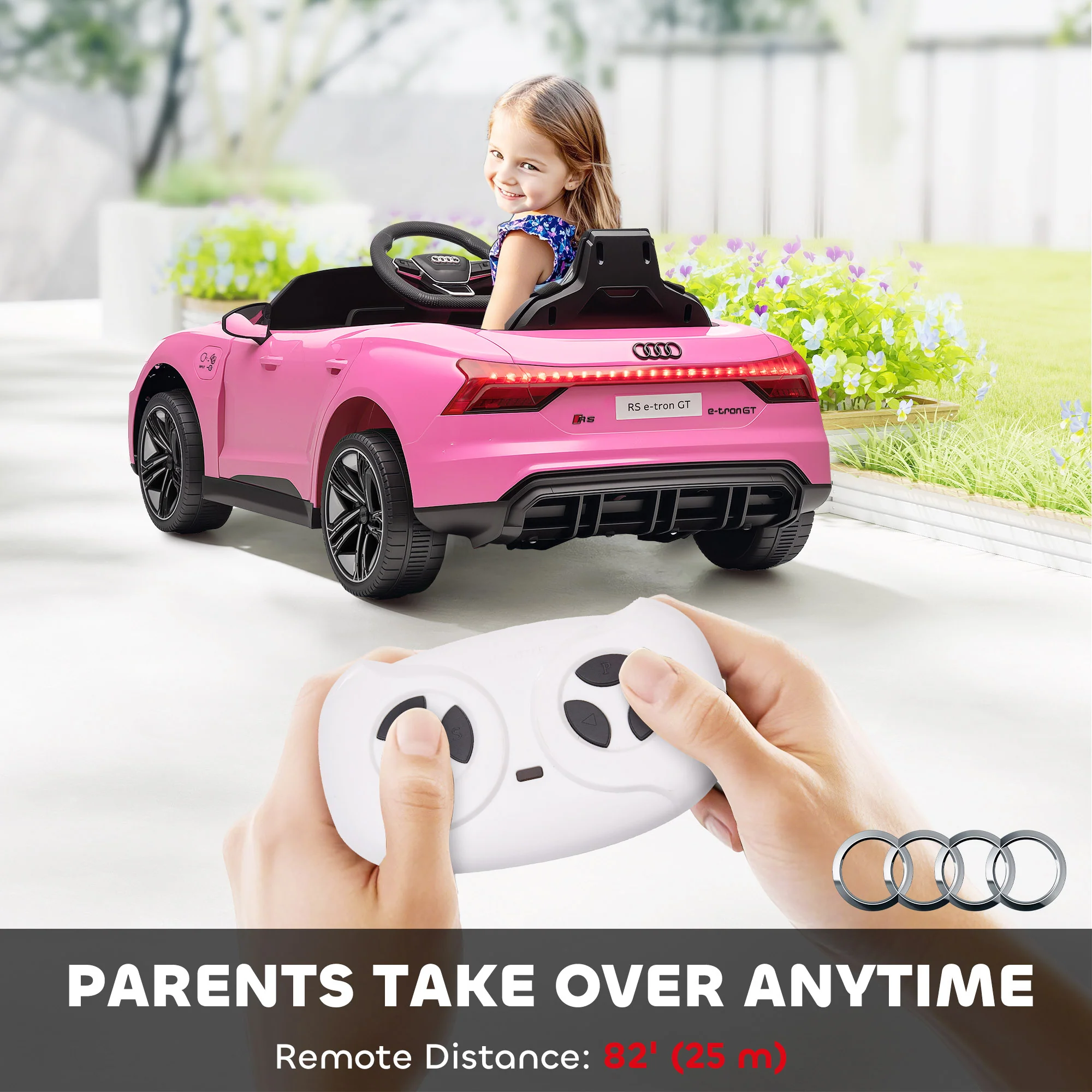 HOMCOM Audi RS E-tron GT Licensed 12V Kids Electric Ride On W/ Remote, Pink - Image 4