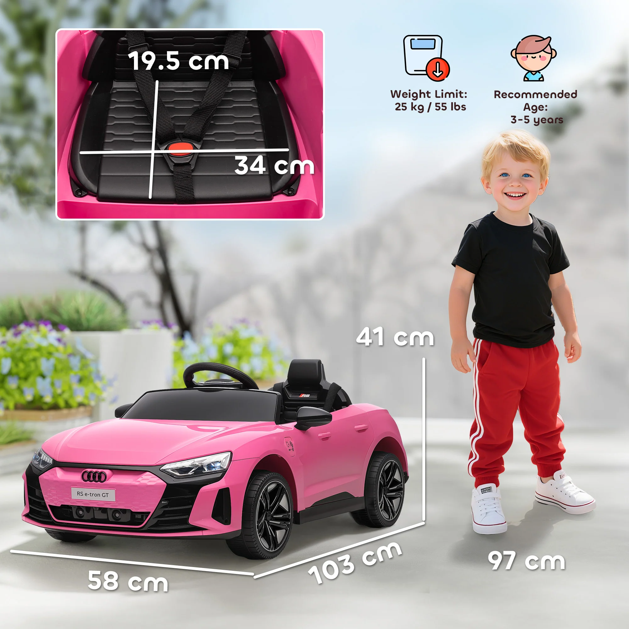 HOMCOM Audi RS E-tron GT Licensed 12V Kids Electric Ride On W/ Remote, Pink - Image 5
