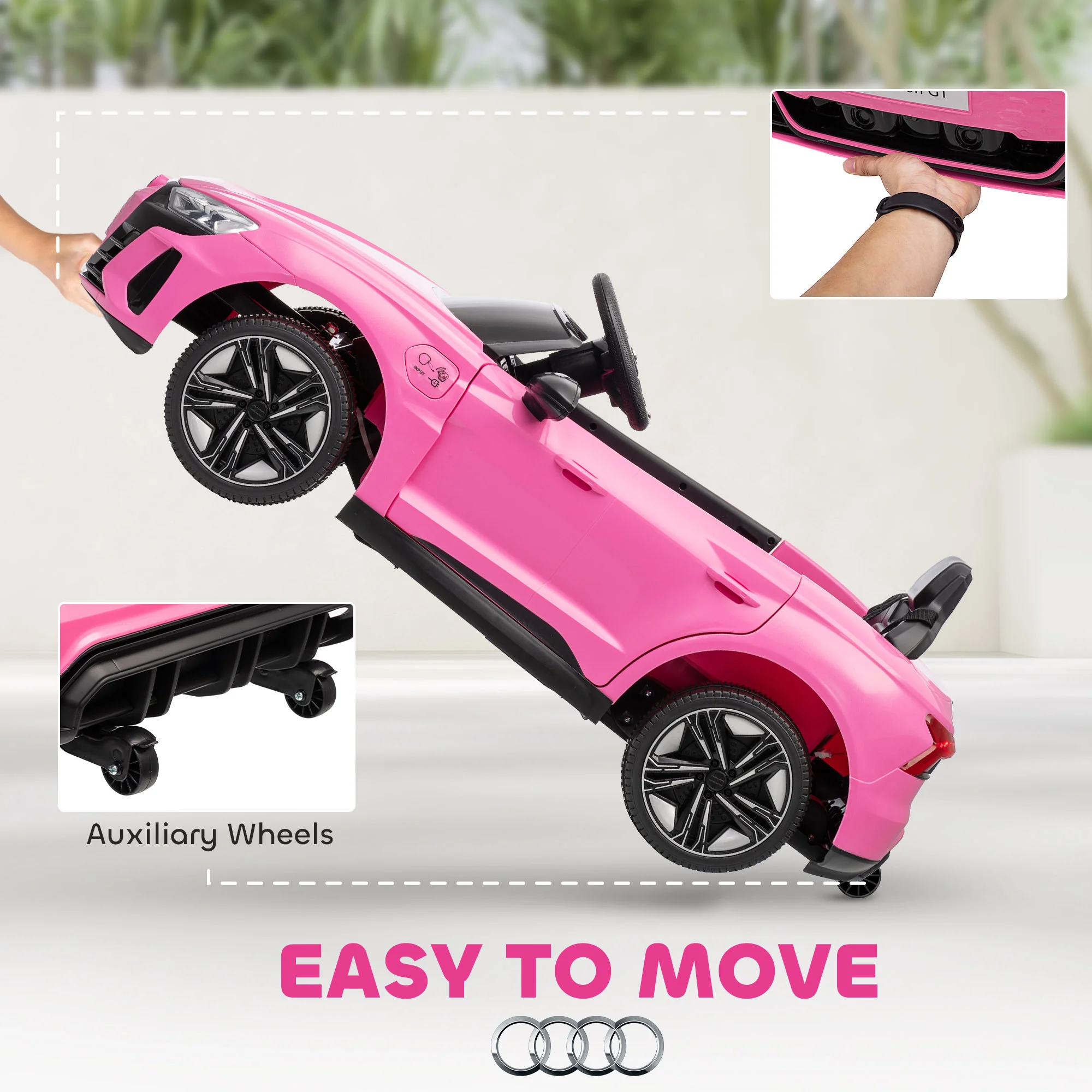 HOMCOM Audi RS E-tron GT Licensed 12V Kids Electric Ride On W/ Remote, Pink - Image 6