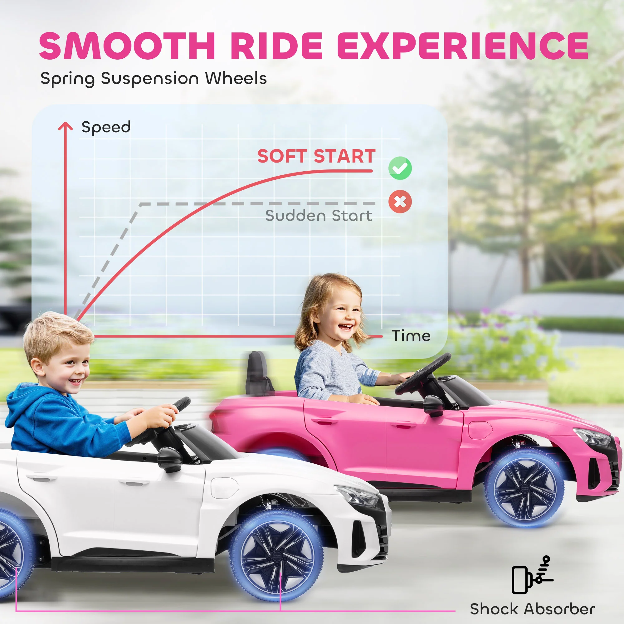 HOMCOM Audi RS E-tron GT Licensed 12V Kids Electric Ride On W/ Remote, Pink - Image 7