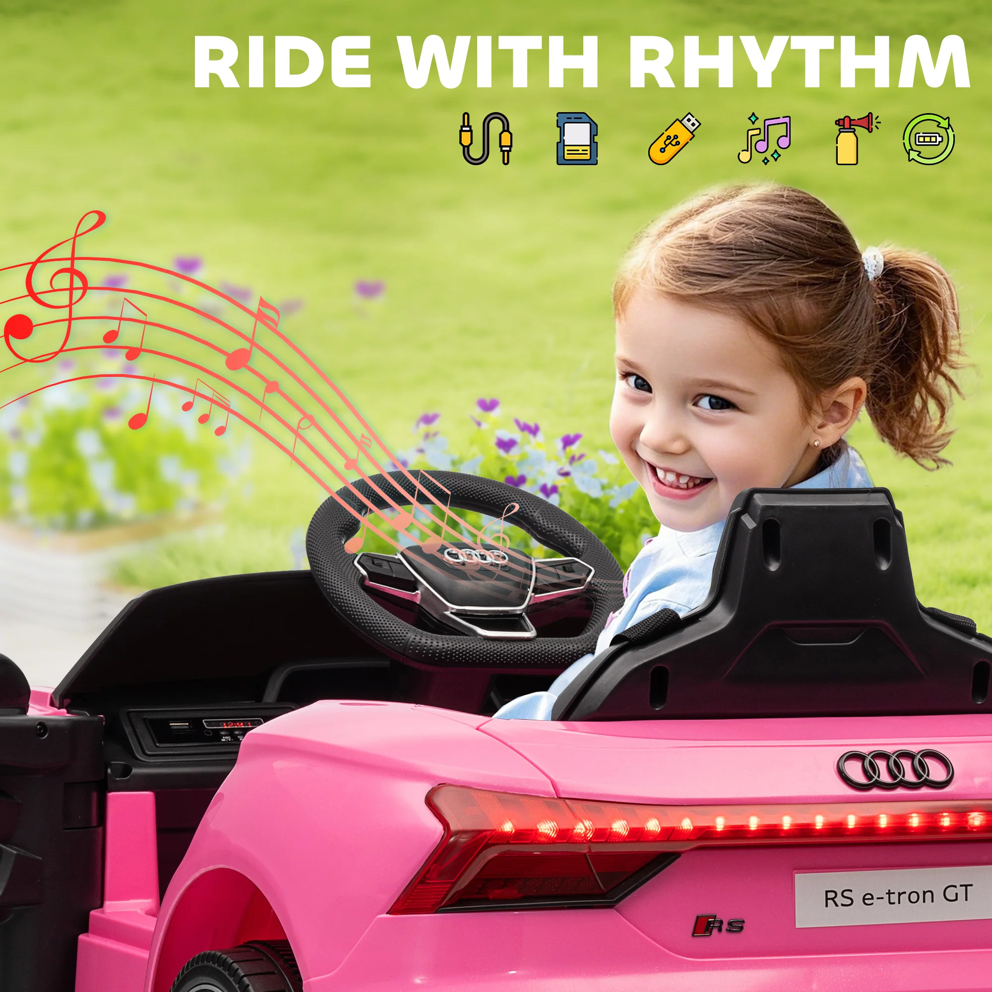 HOMCOM Audi RS E-tron GT Licensed 12V Kids Electric Ride On W/ Remote, Pink - Image 9