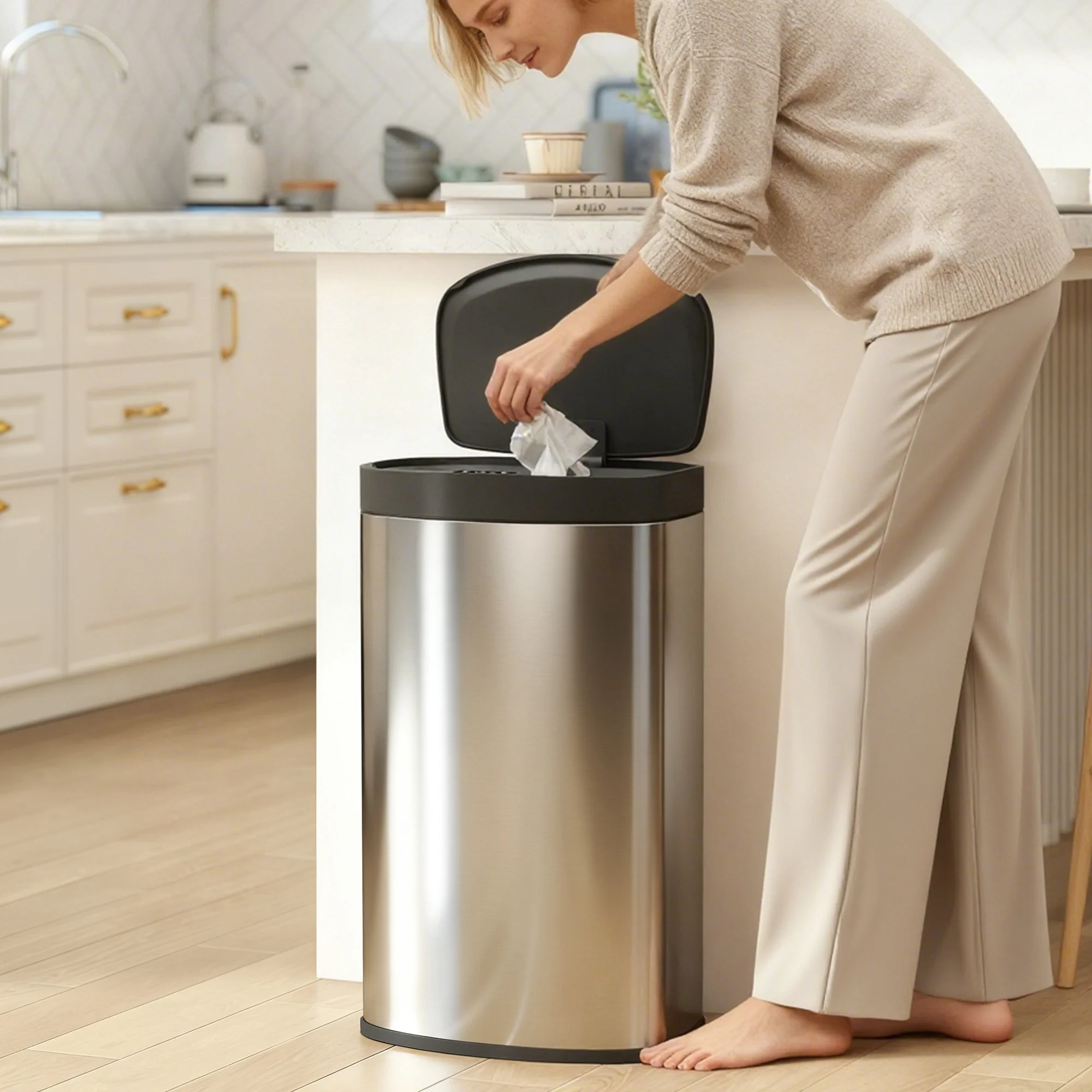 HOMCOM Automatic Kitchen Bin with Soft-Close Lid, 55L Sensor Wastebasket - Image 2