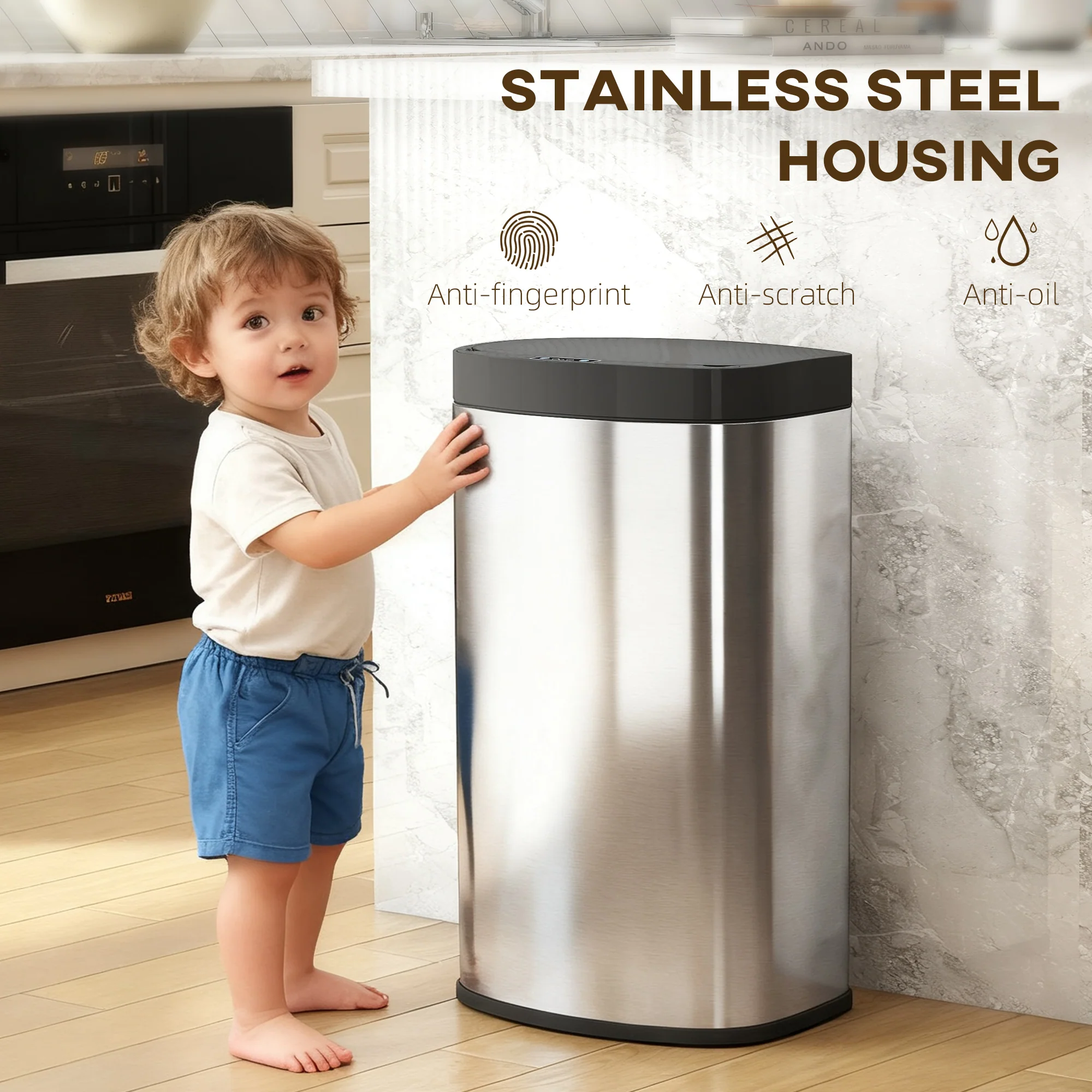 HOMCOM Automatic Kitchen Bin with Soft-Close Lid, 55L Sensor Wastebasket - Image 6