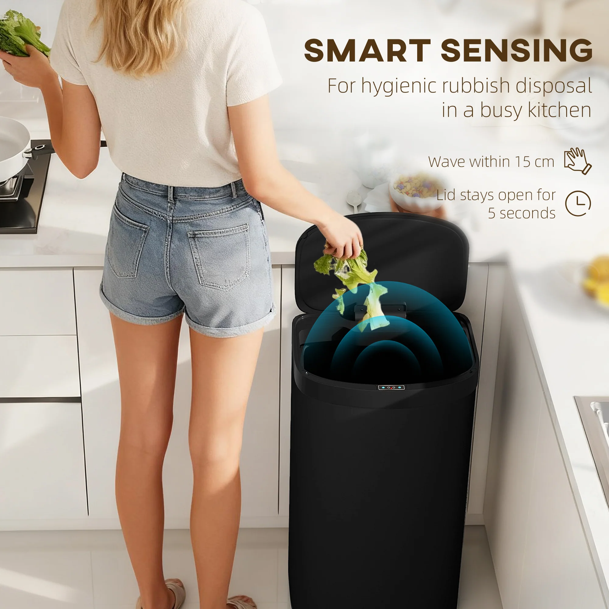 HOMCOM Automatic Kitchen Bin with Soft-Close Lid, 55L Sensor Wastebasket - Image 3
