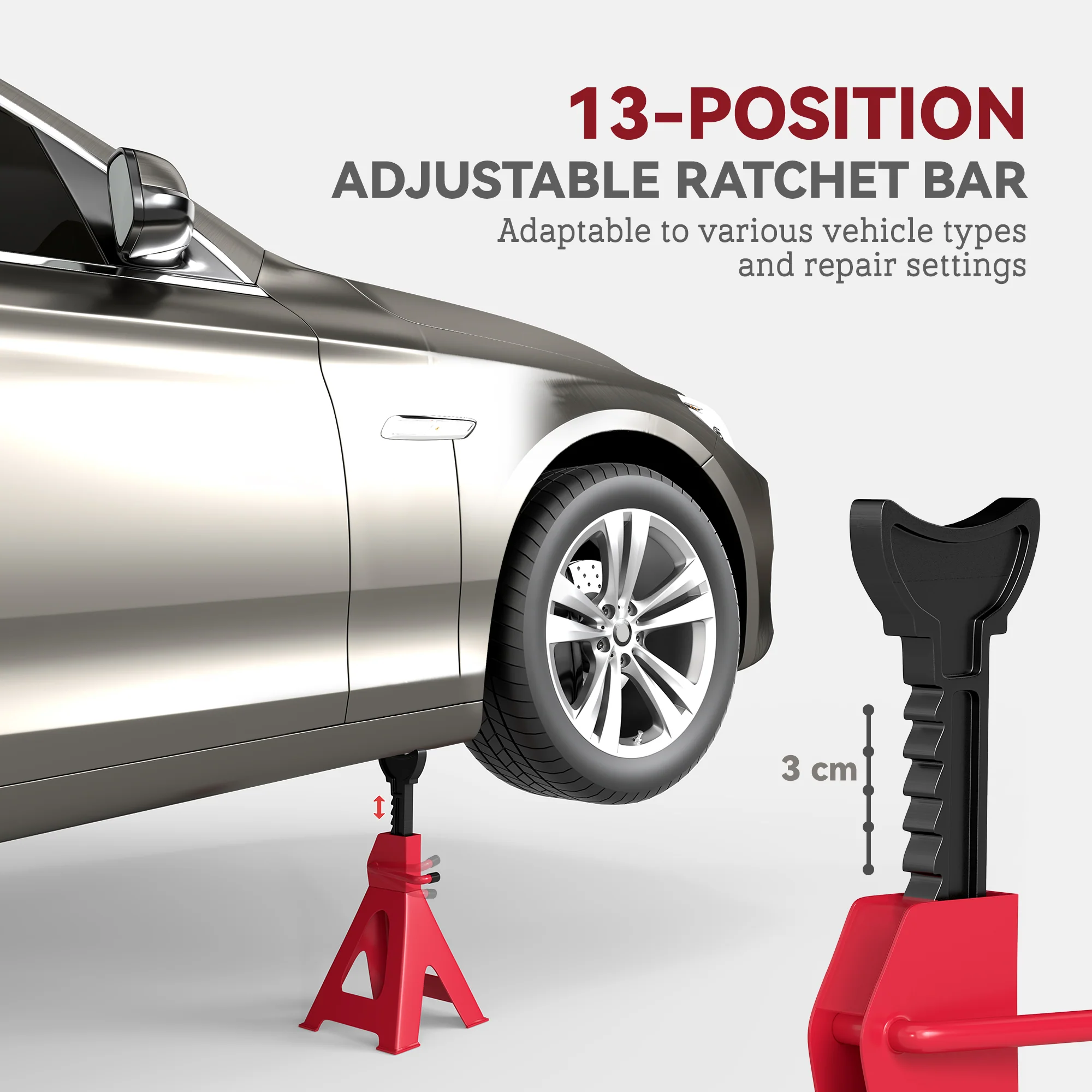 HOMCOM Axle Stands, Adjustable Car Jack Stands, Pack Of 2 - Red - Image 3