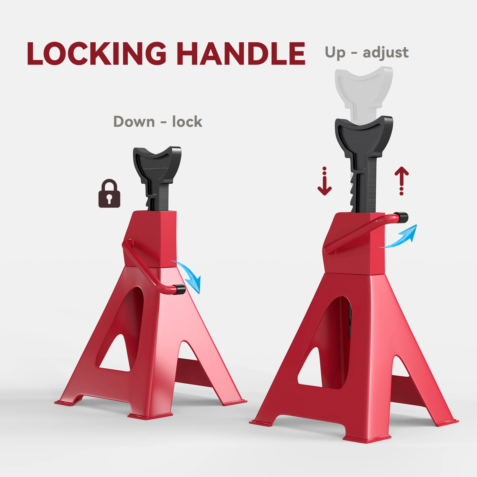 HOMCOM Axle Stands, Adjustable Car Jack Stands, Pack Of 2 - Red - Image 4