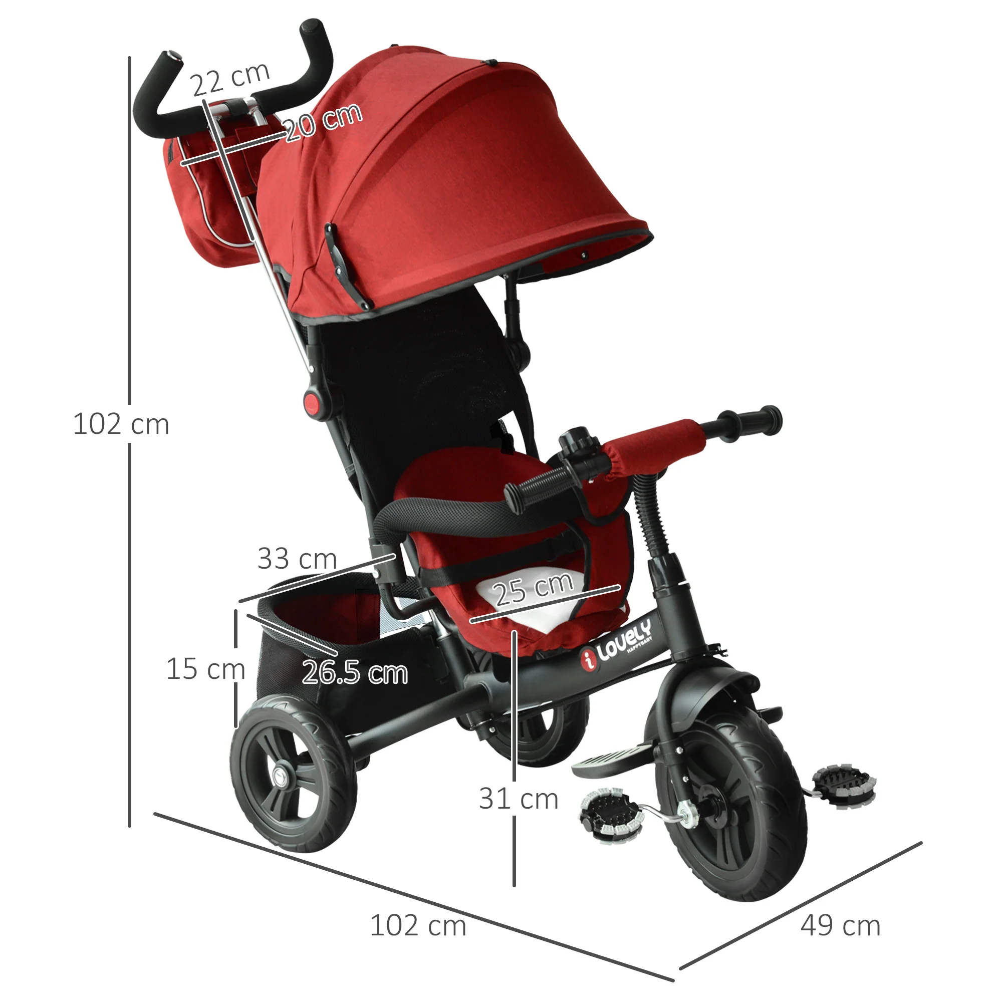 HOMCOM Baby Ride On Tricycle W/Canopy-Red - Image 5
