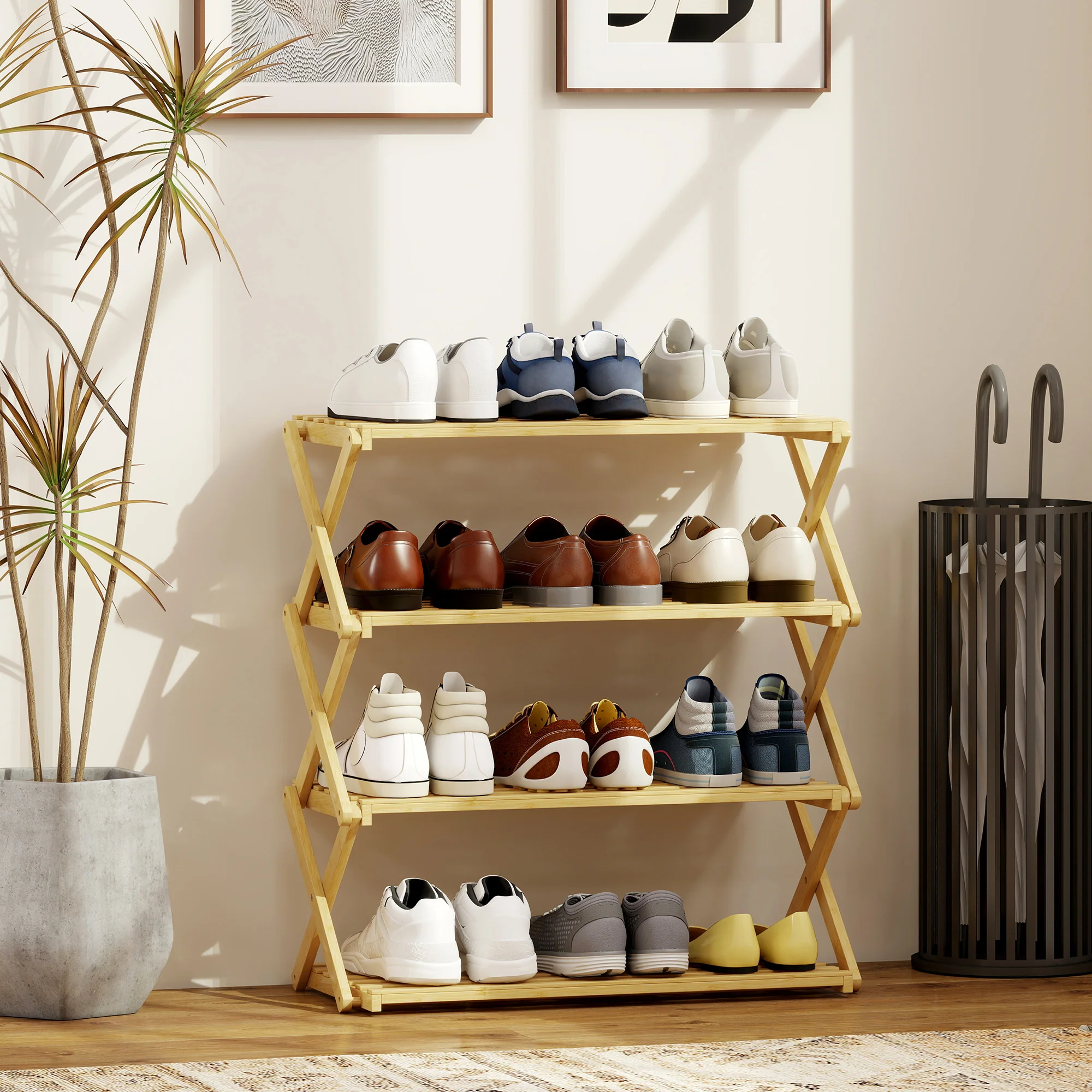 HOMCOM Bamboo Shoe Rack, Folding Shoe Shelf - Image 11