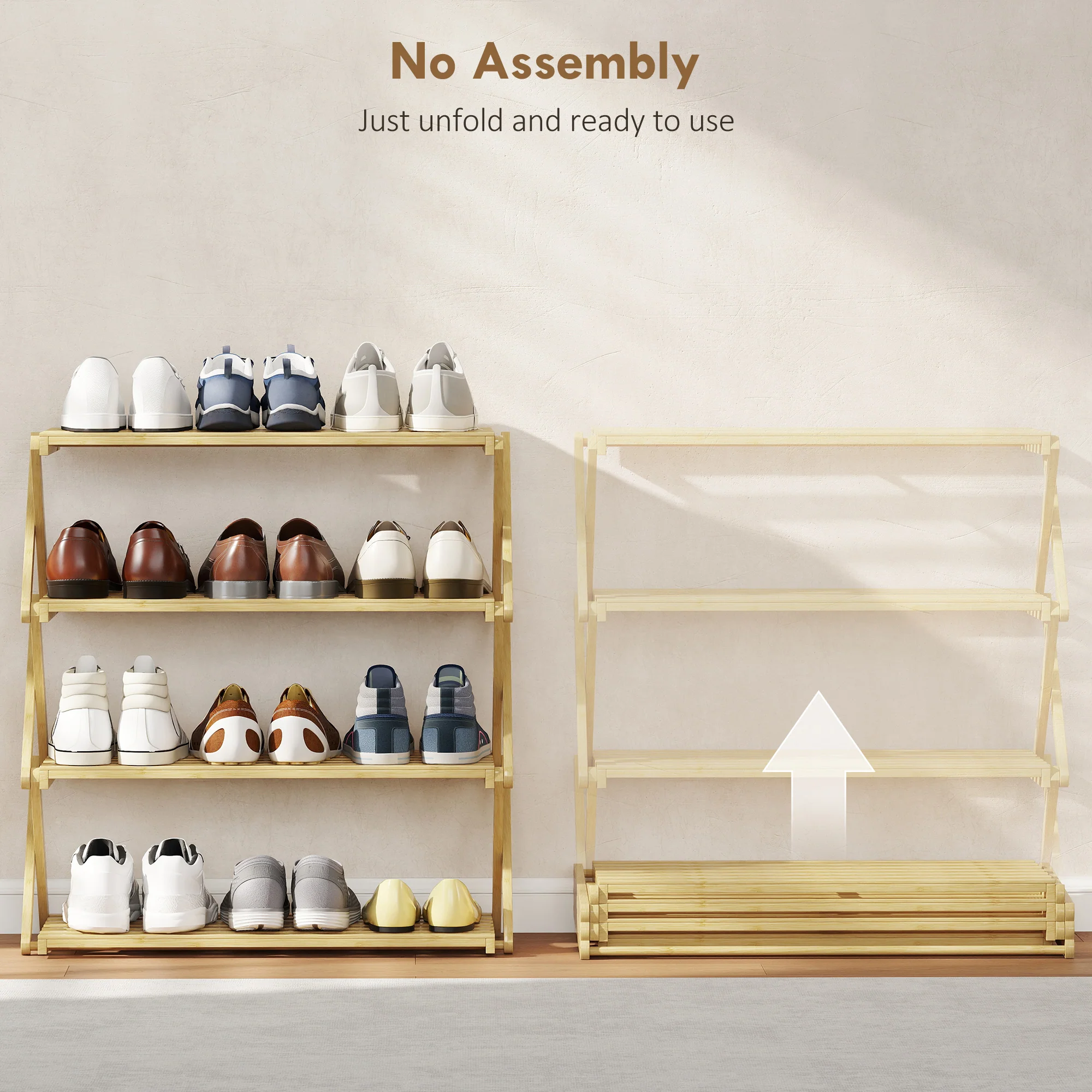HOMCOM Bamboo Shoe Rack, Folding Shoe Shelf - Image 12