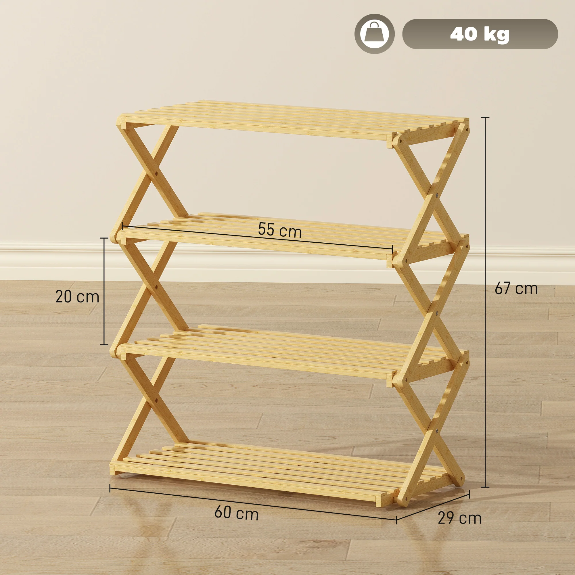 HOMCOM Bamboo Shoe Rack, Folding Shoe Shelf - Image 14