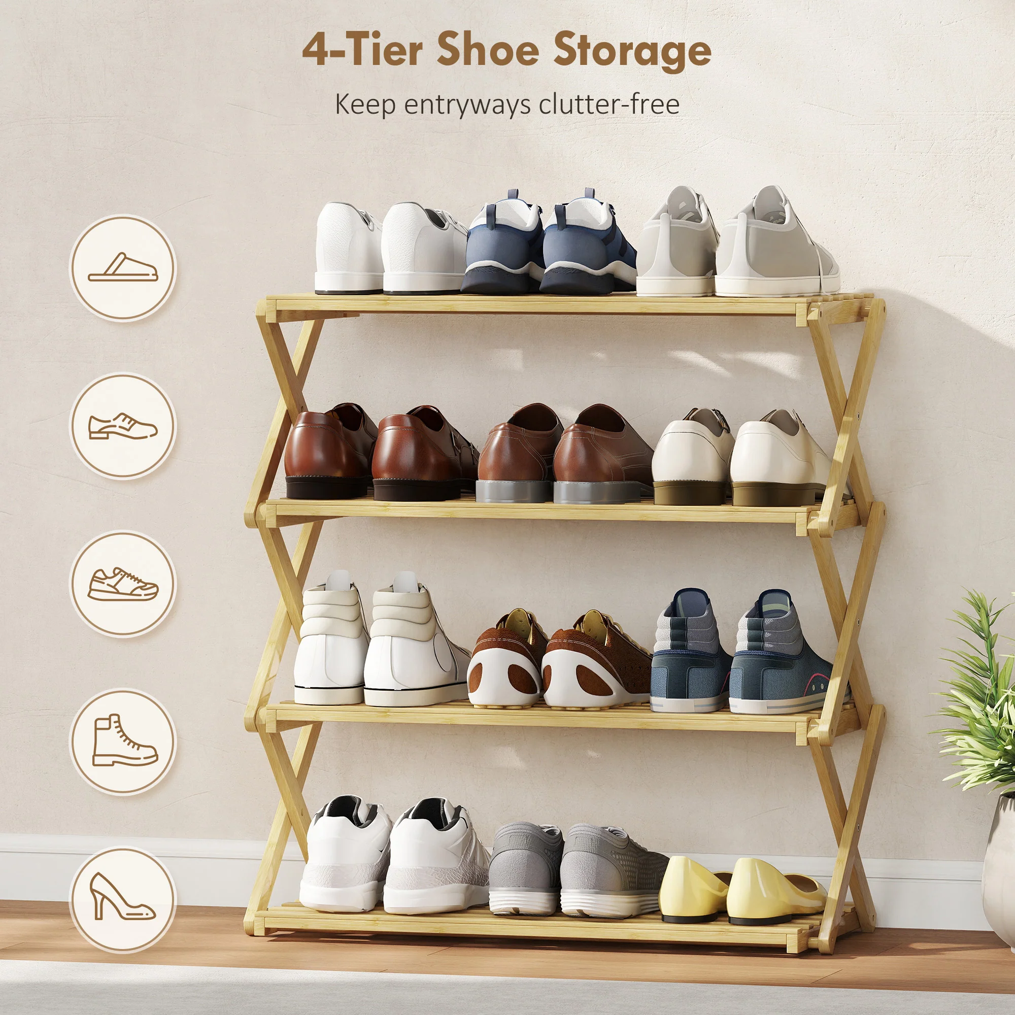 HOMCOM Bamboo Shoe Rack, Folding Shoe Shelf - Image 15