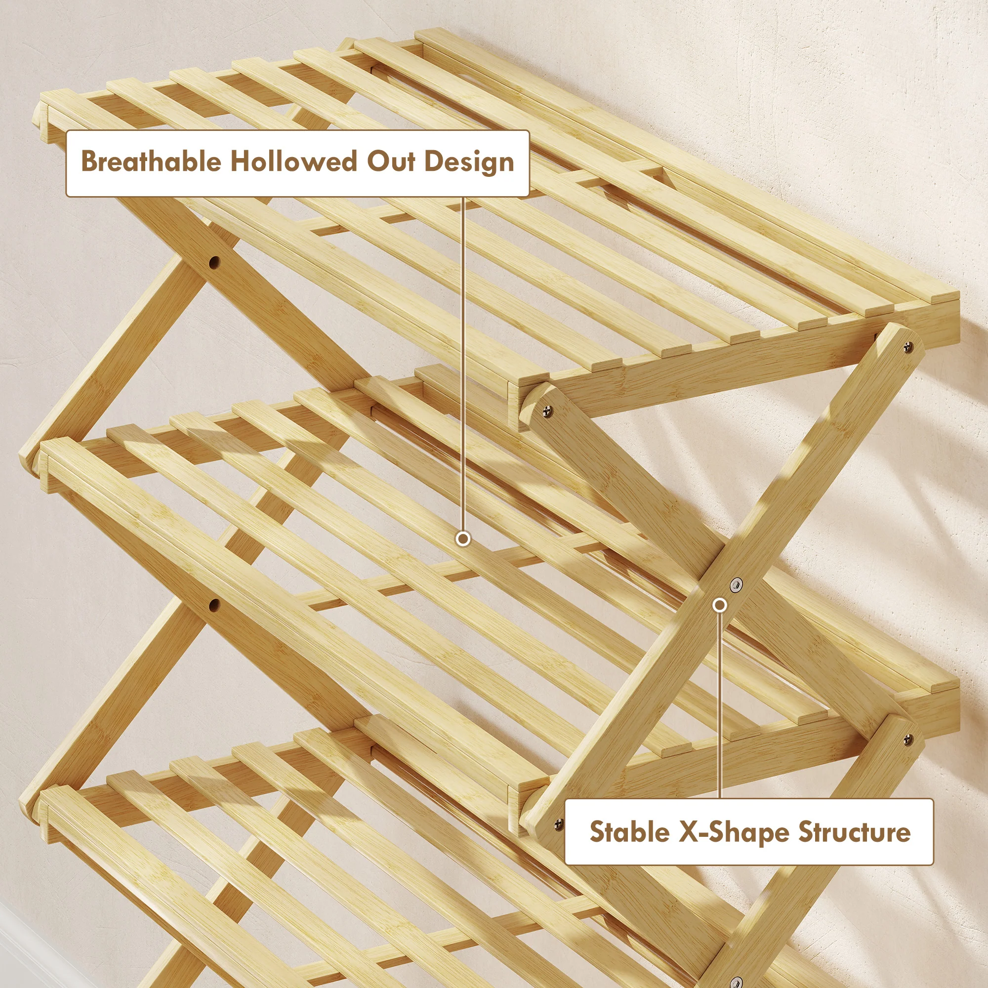 HOMCOM Bamboo Shoe Rack, Folding Shoe Shelf - Image 16