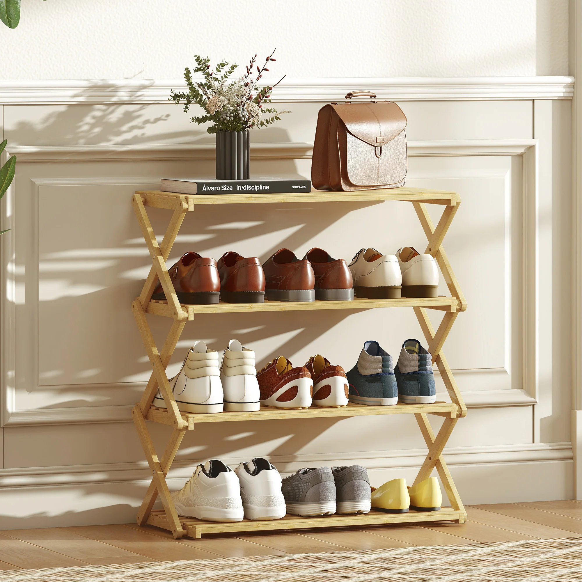HOMCOM Bamboo Shoe Rack, Folding Shoe Shelf - Image 17