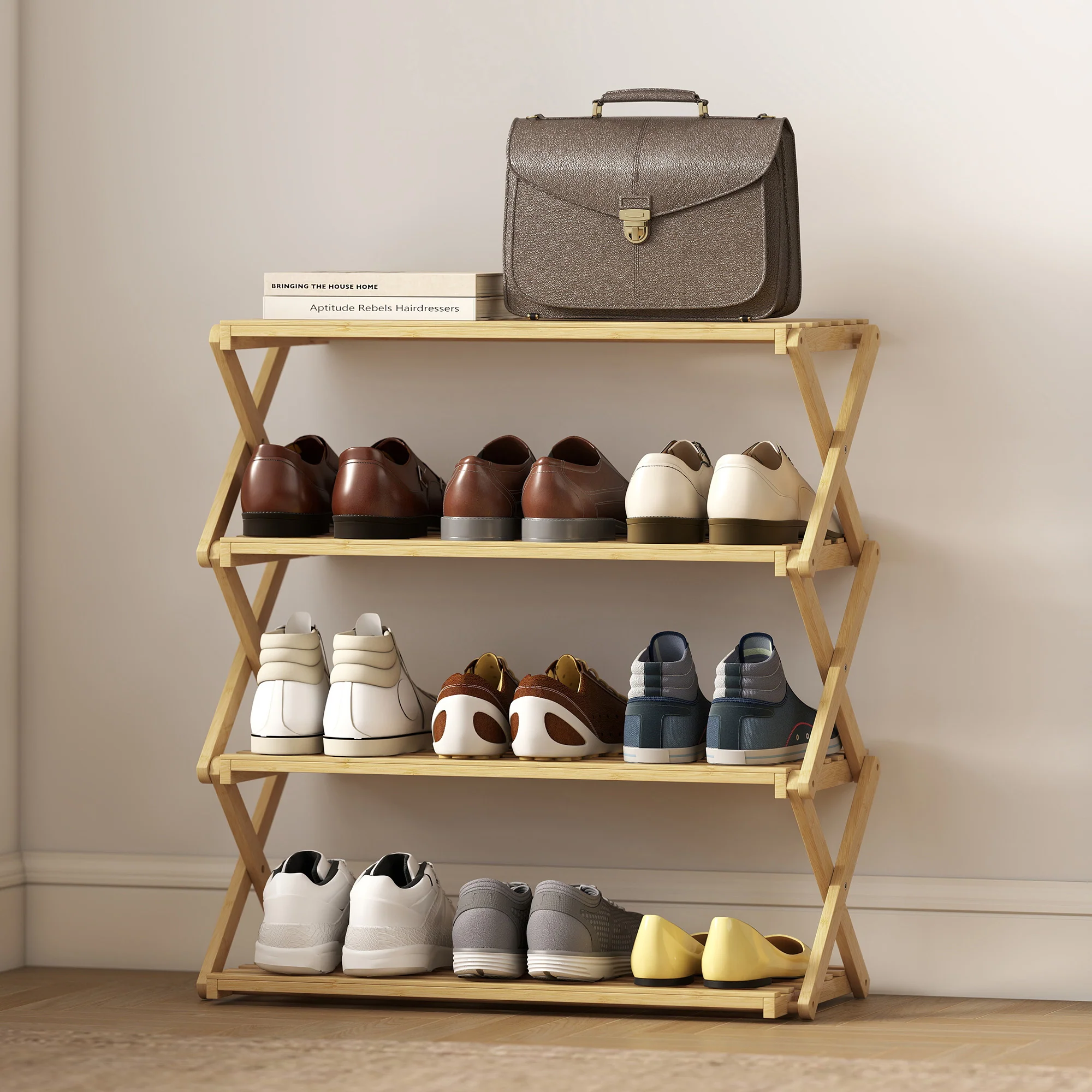 HOMCOM Bamboo Shoe Rack, Folding Shoe Shelf - Image 18