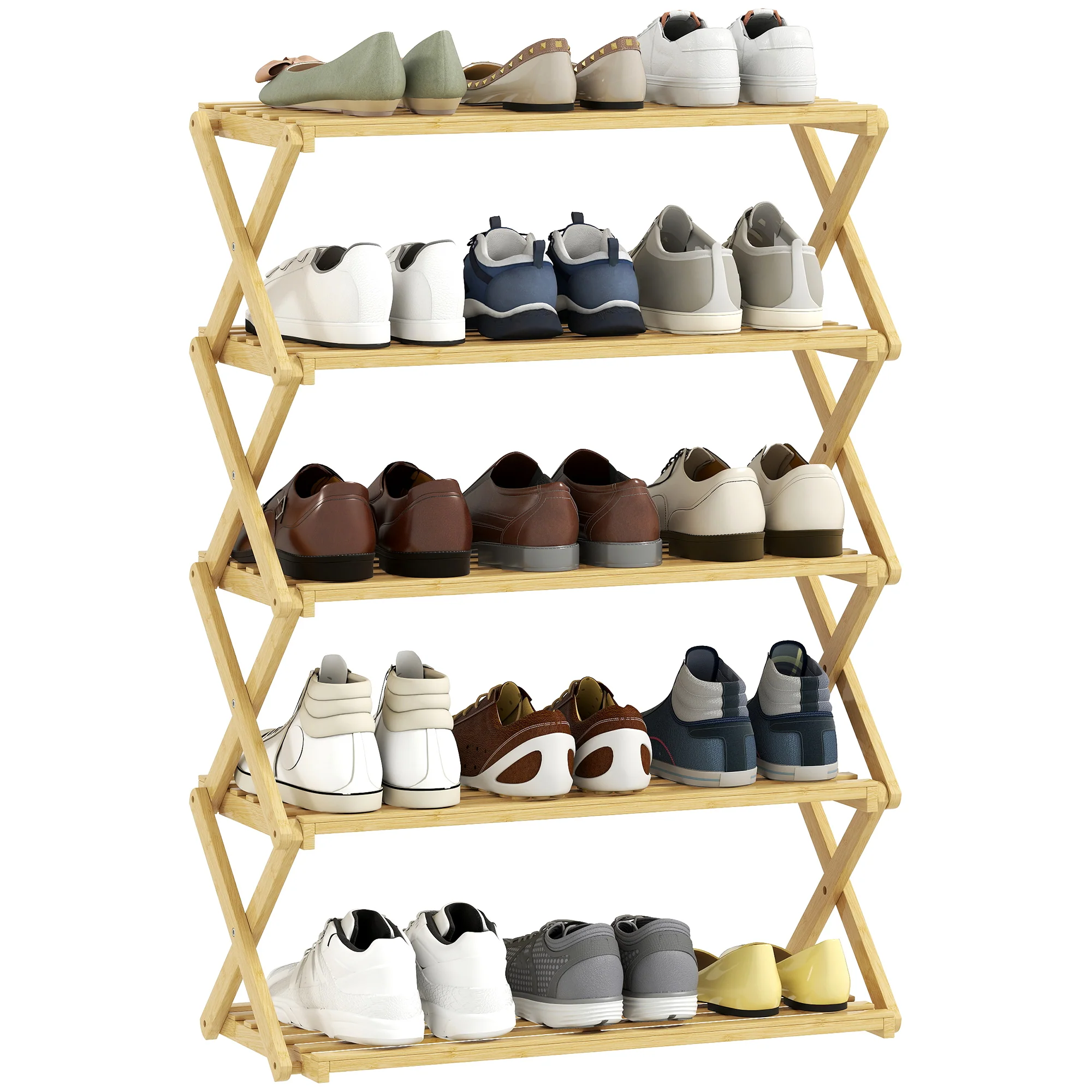 HOMCOM Bamboo Shoe Rack, Folding Shoe Shelf - Image 19