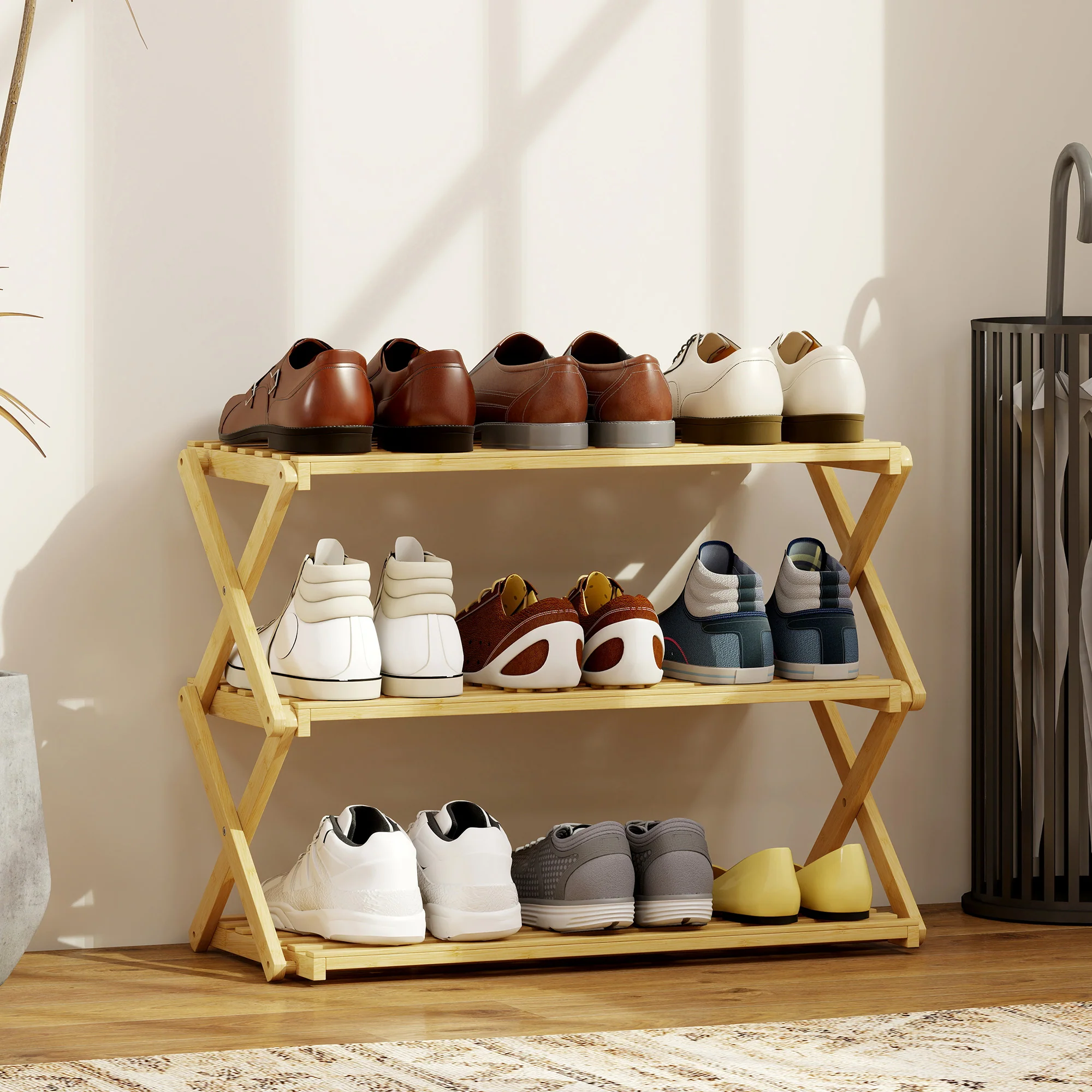 HOMCOM Bamboo Shoe Rack, Folding Shoe Shelf - Image 2