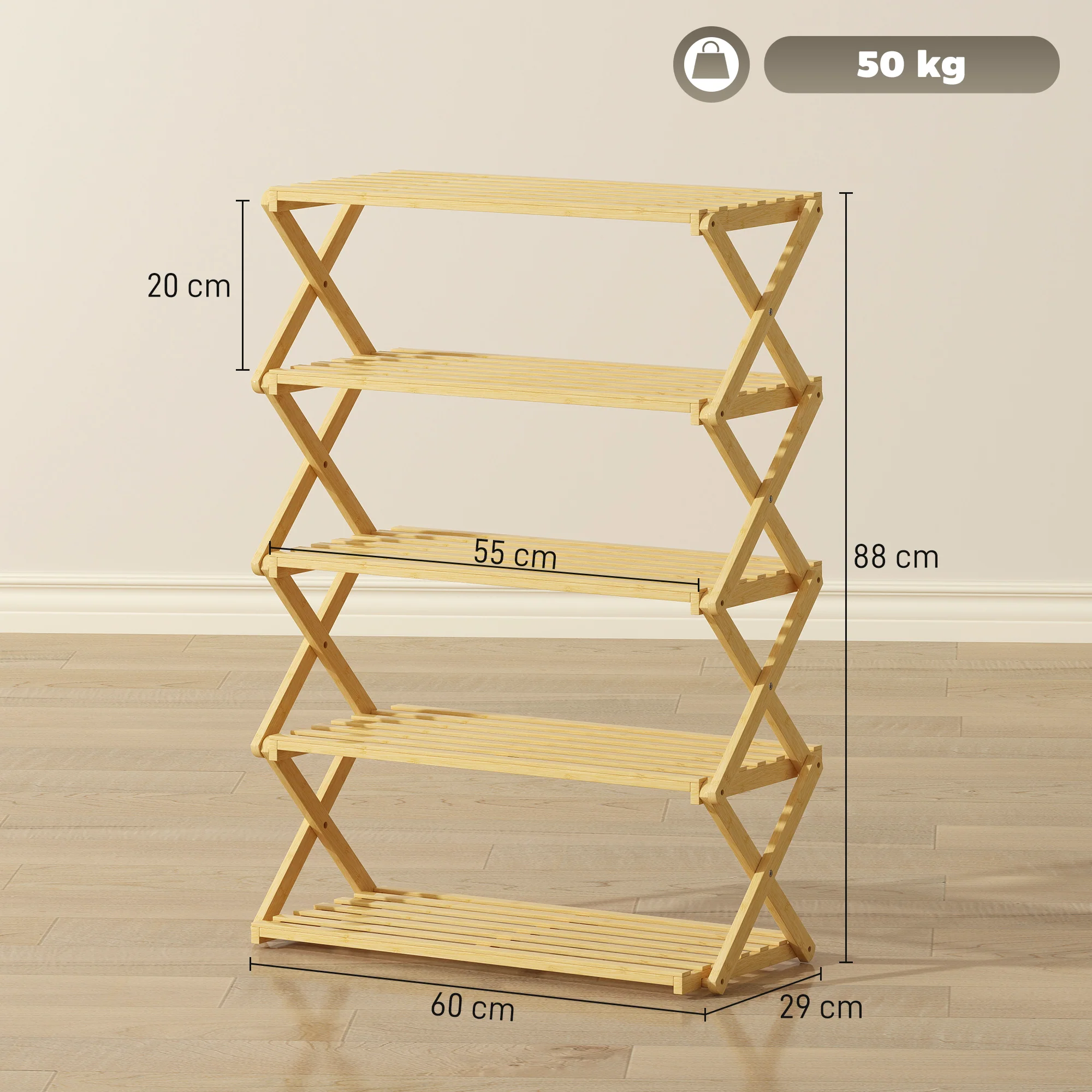 HOMCOM Bamboo Shoe Rack, Folding Shoe Shelf - Image 23