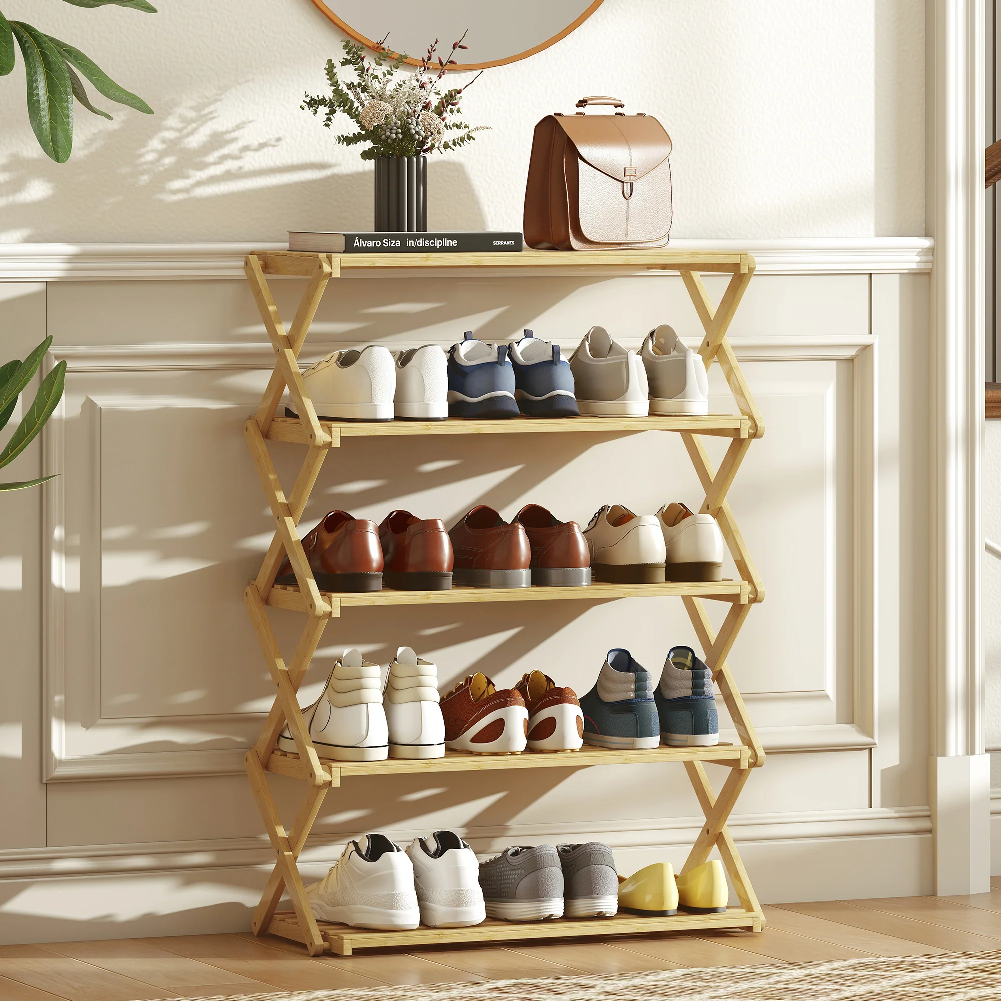 HOMCOM Bamboo Shoe Rack, Folding Shoe Shelf - Image 26