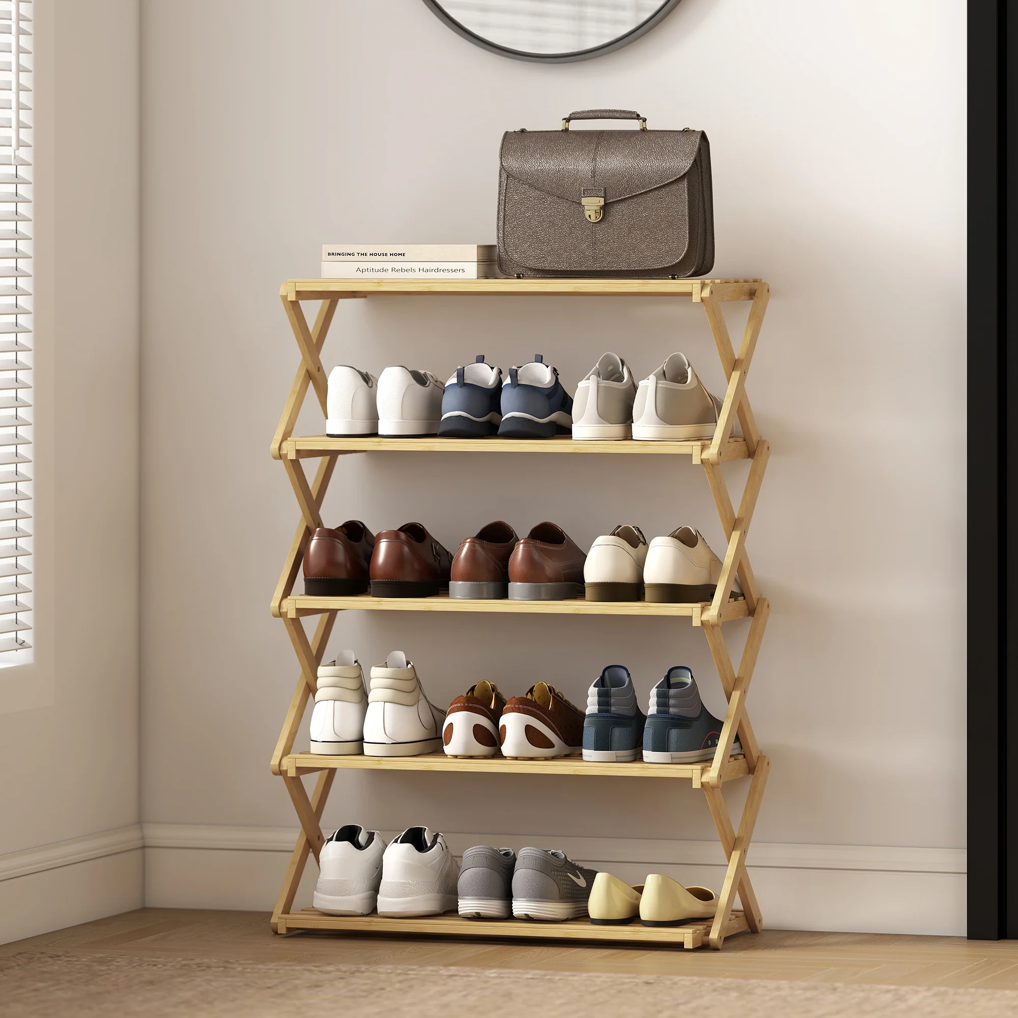 HOMCOM Bamboo Shoe Rack, Folding Shoe Shelf - Image 27