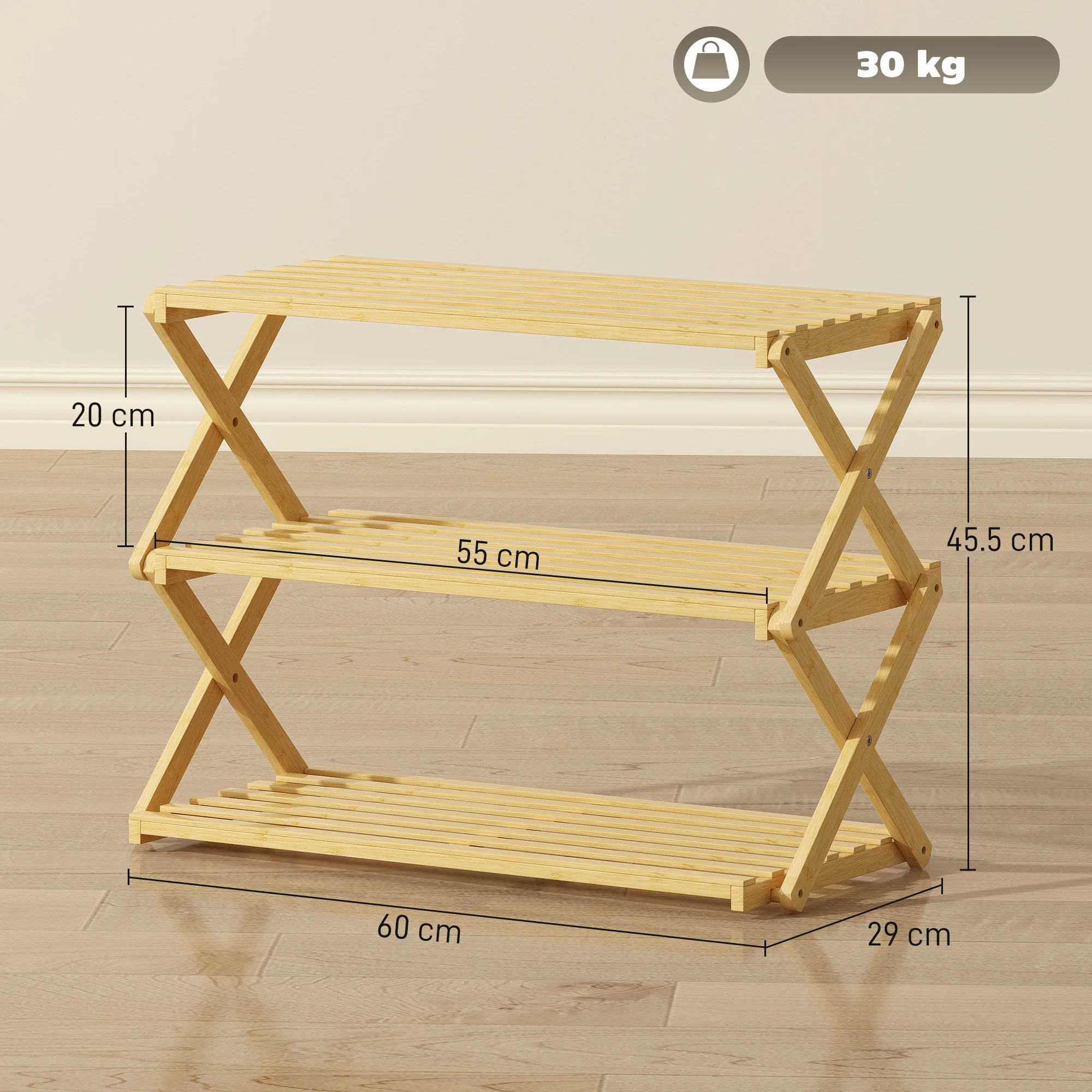 HOMCOM Bamboo Shoe Rack, Folding Shoe Shelf - Image 5