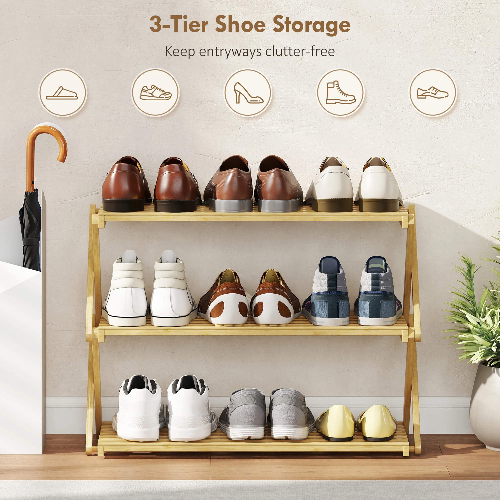 HOMCOM Bamboo Shoe Rack, Folding Shoe Shelf - Image 6