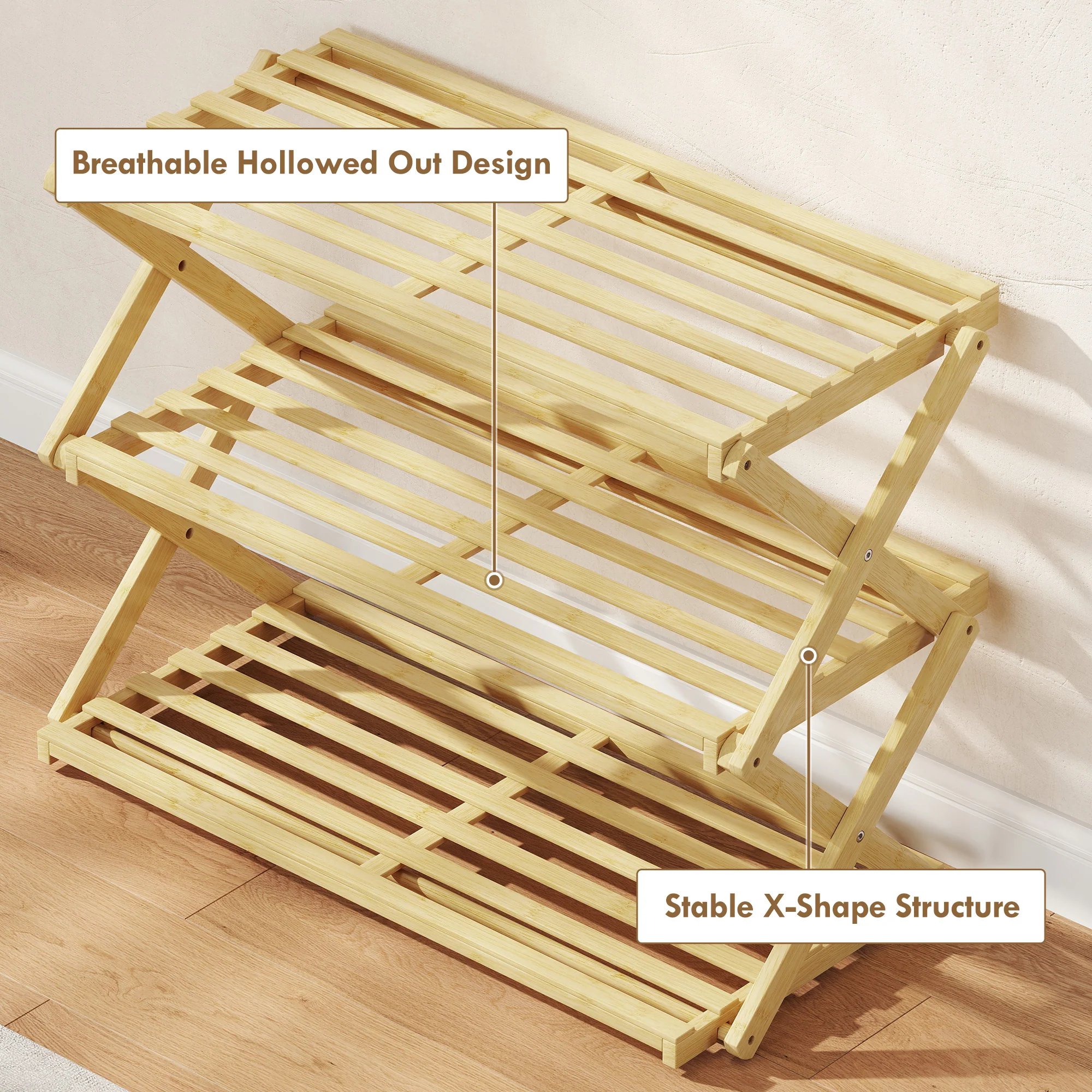 HOMCOM Bamboo Shoe Rack, Folding Shoe Shelf - Image 7