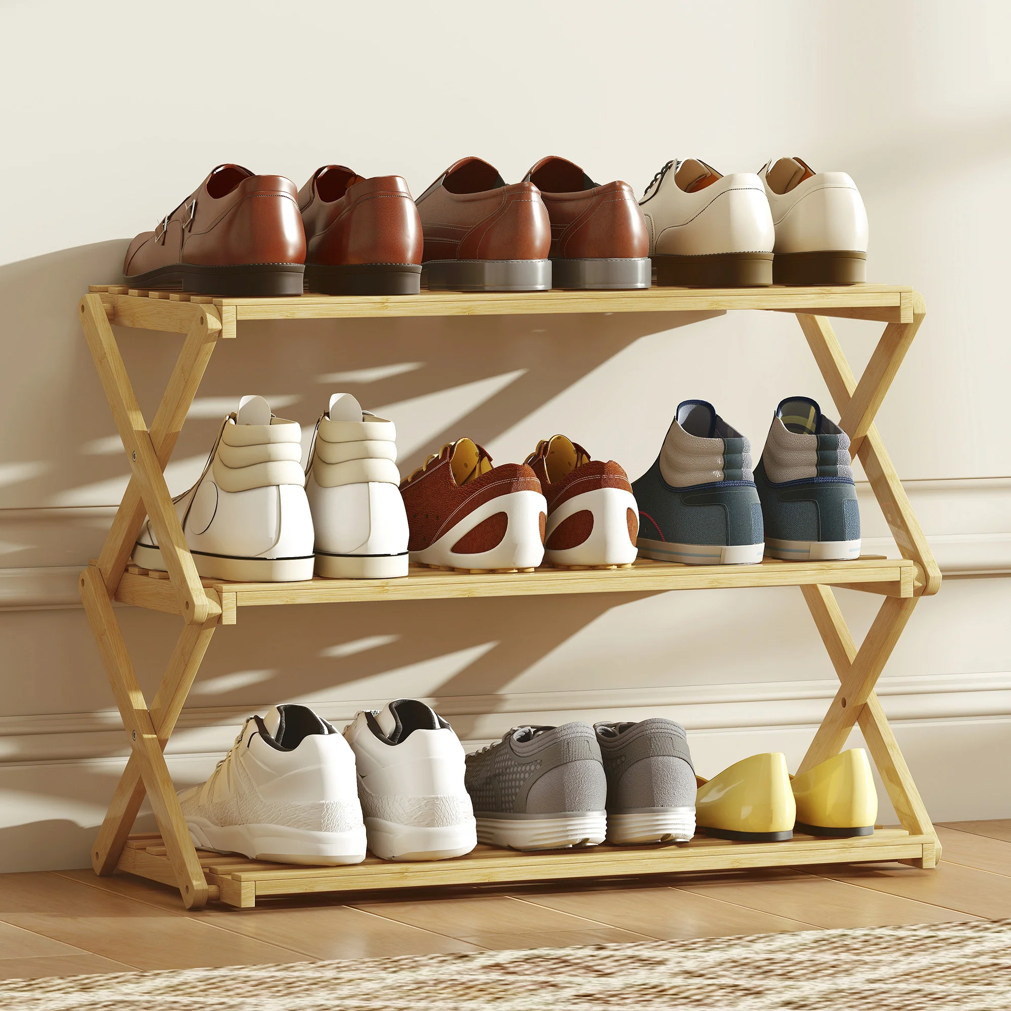 HOMCOM Bamboo Shoe Rack, Folding Shoe Shelf - Image 8