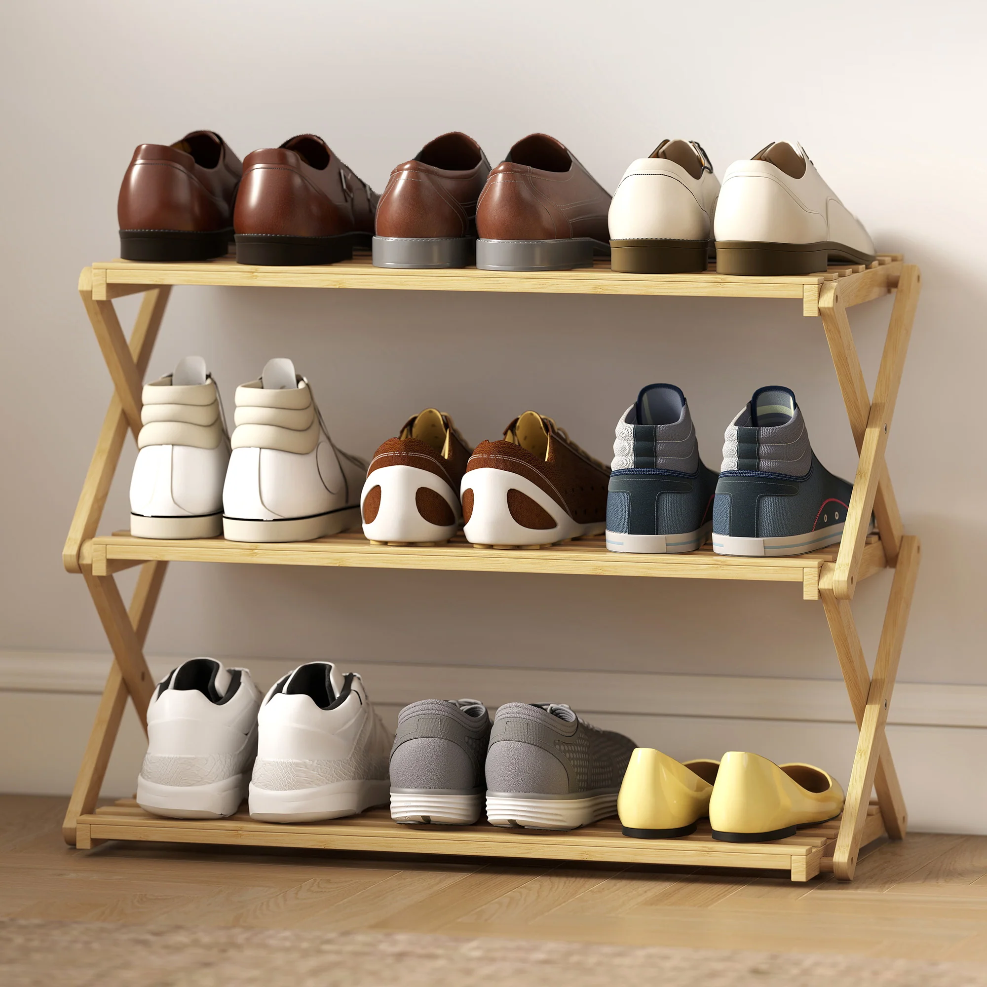 HOMCOM Bamboo Shoe Rack, Folding Shoe Shelf - Image 9